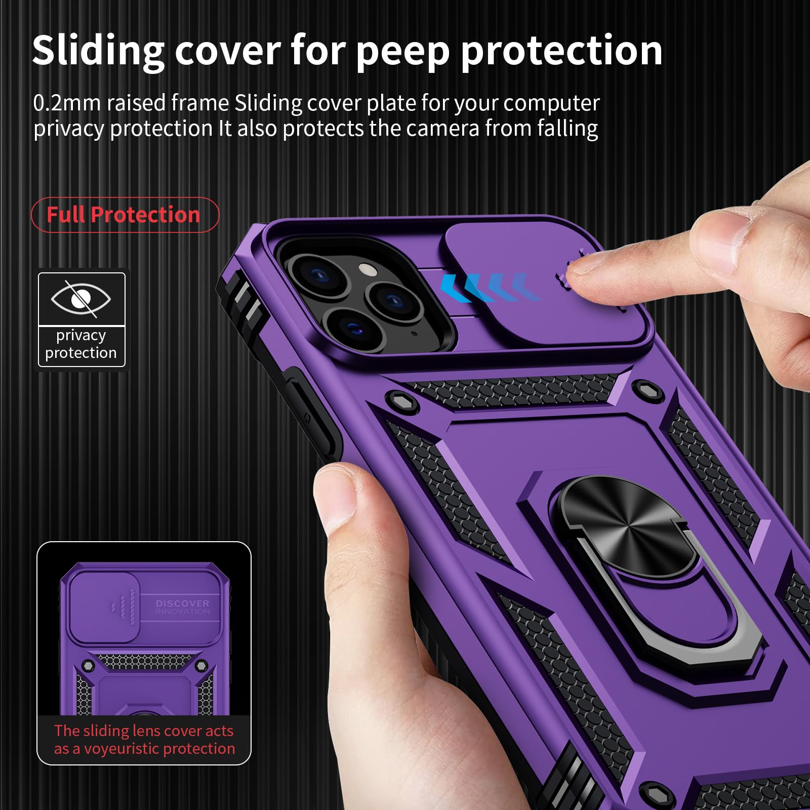 Weycolor For Iphone 11 Pro Case With Camera Lens Cover, Hd Screen Protector, 10 Ft Military Grade Drop Protection, Magnetic Ring