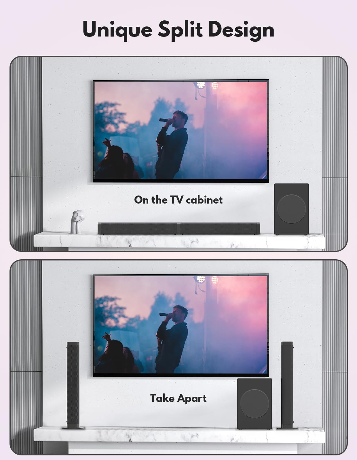 Puxinat 2 In 1 Separable Sound Bars For Tv With Subwoofer, Bluetooth 5.0 Surround System For Home Theater, Arc/Optical/Aux/Usb T