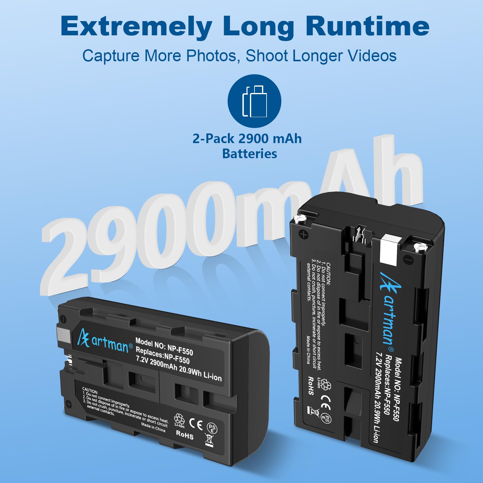 Artman Np F550 Battery Upgraded Lcd Dual Charger Compatible With Sony Npf530 F570 F330 F970 F960 F750 F770 Ccd Sc55 Tr516 Tr716