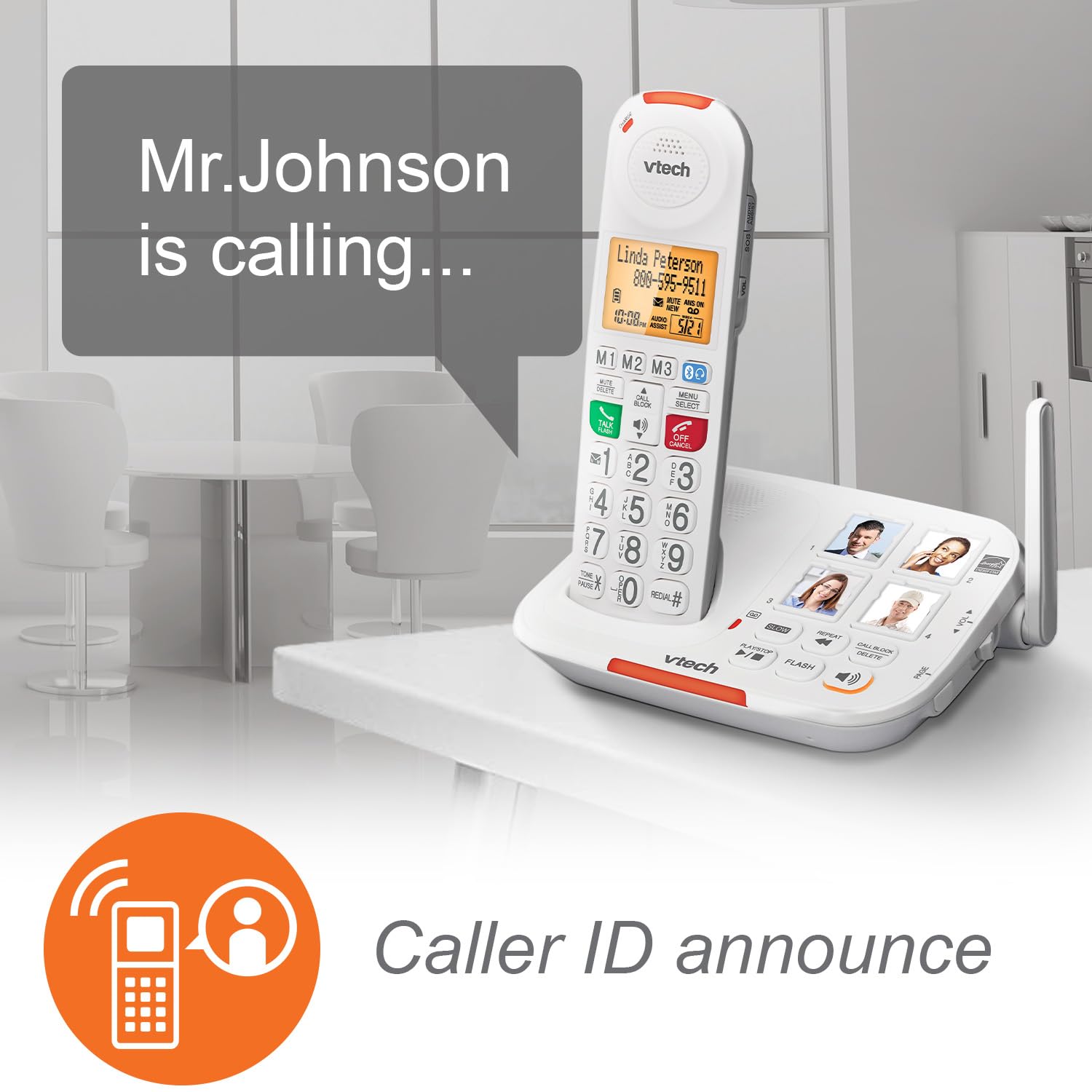 Vtech Sn5127 Amplified Cordless Senior Phone With Answering Machine, Call Blocking, 90Db Extra Loud Visual Ringer, One Touch Aud