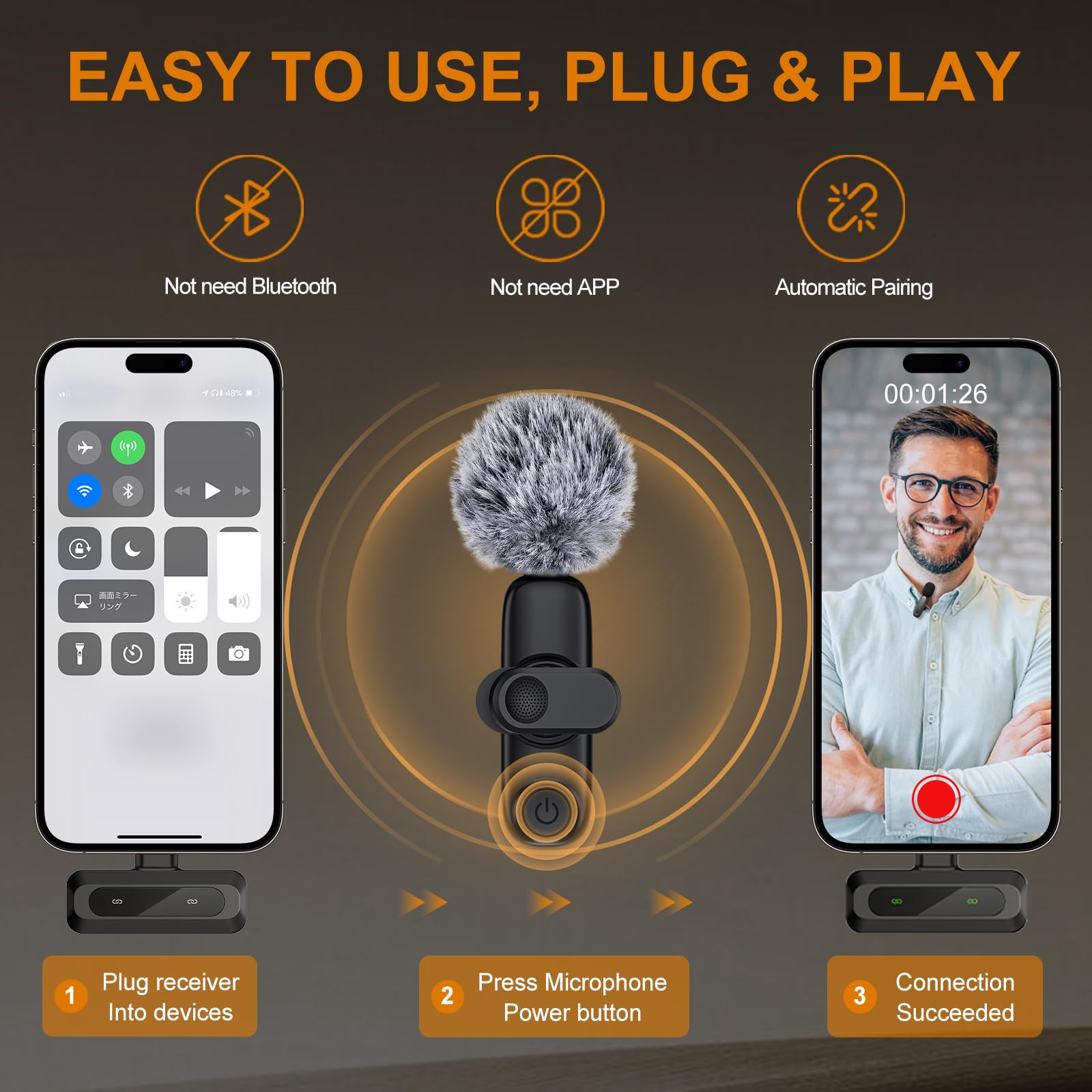 Jubolion Wireless Lavalier Microphone For Iphone, Ipad, Android   100Ft Transmission, 360 Omnidirectional Hd High Sensitivity Mi