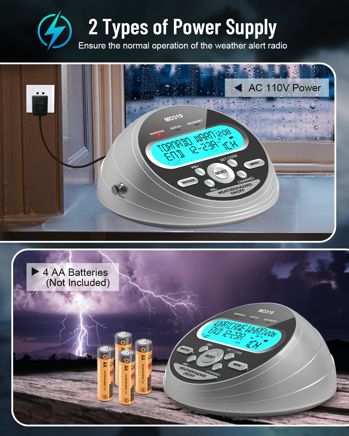 Noaa Weather Radio S.A.M.E. Localized Programming,Weather Alert Radio With 80+ Emergency Alerts,Alarm Clock,Noaa Weather Radio W