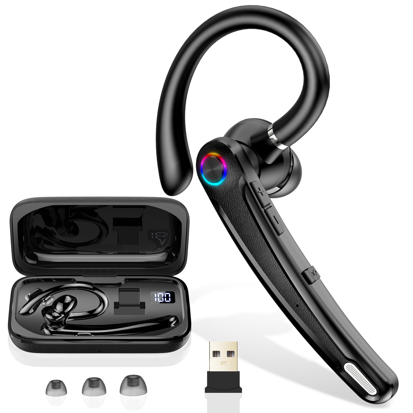 Atheewon Bluetooth Headset V5.4, Wireless Bluetooth Earpiece with Dual Mic Noise Cancelling, 115H Playtime Computer Headset Hand