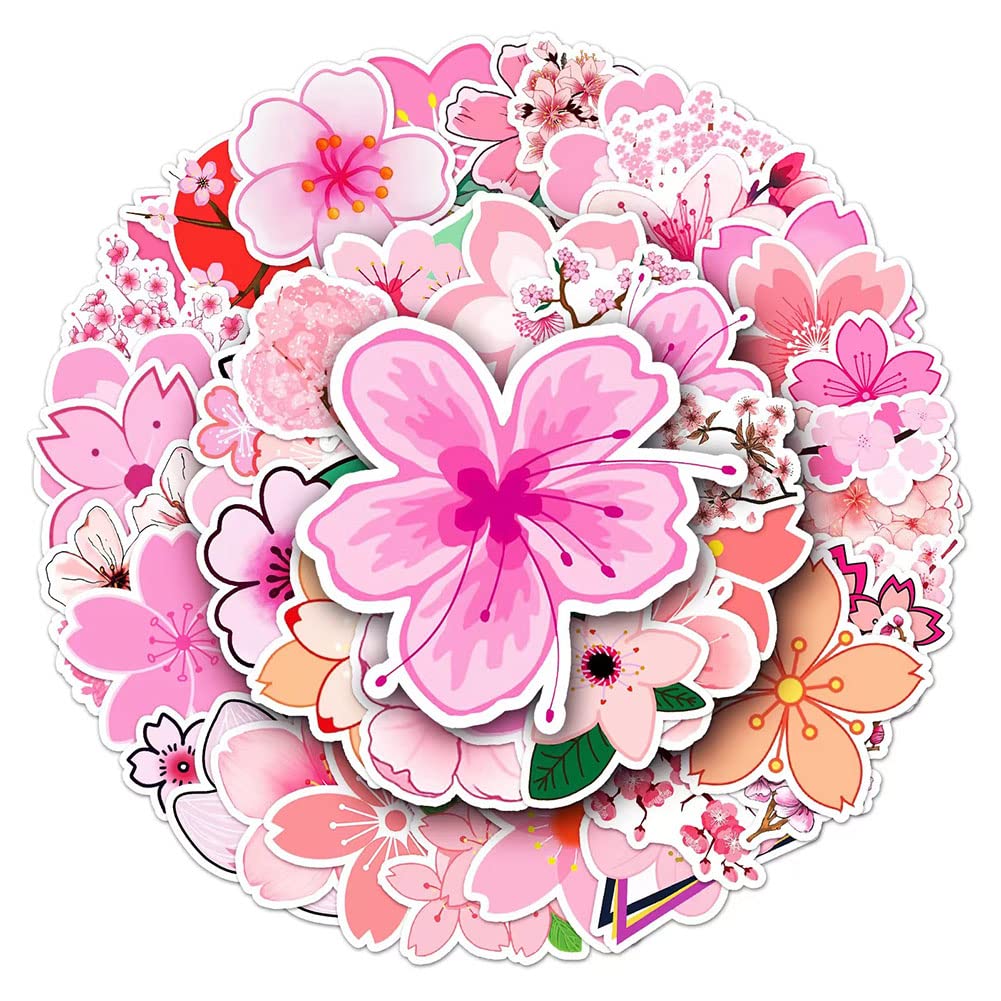 Sakura Stickers |50Pcs Oriental Cherry Waterproof Vinyl Decals For Bike Water Bottles Laptop Bicycle Refrigerator Cup Luggage Co