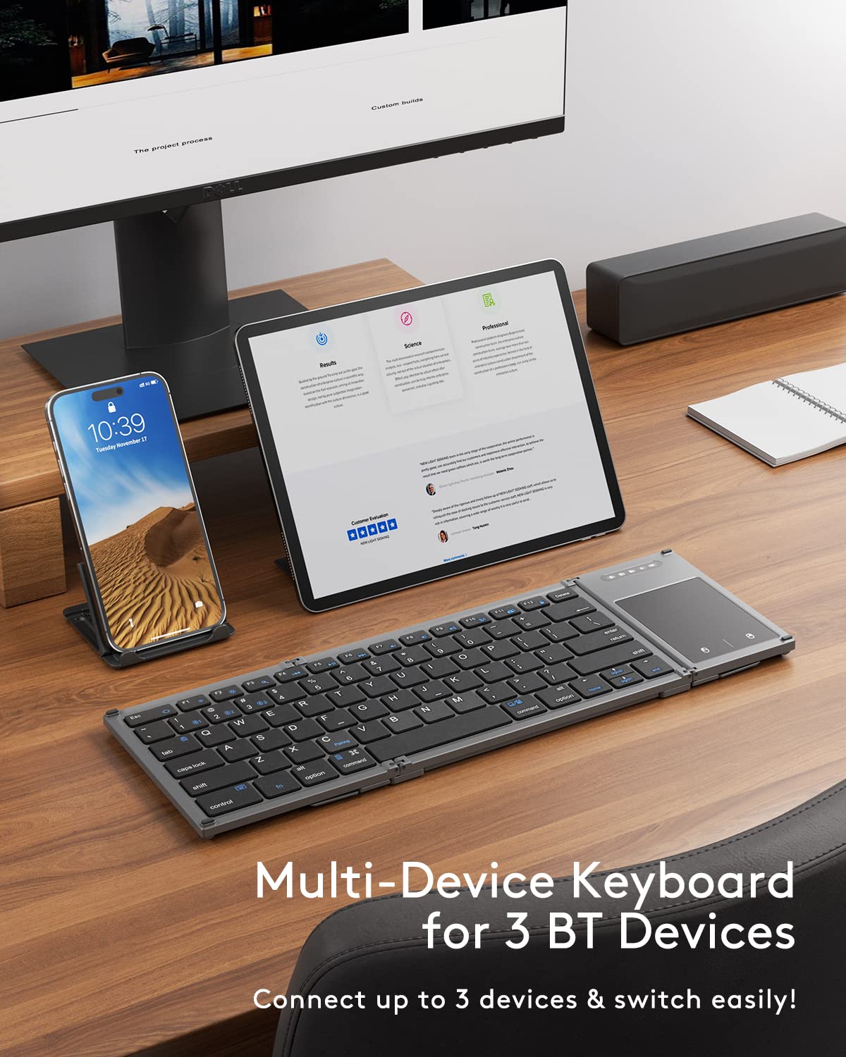 Samsers Foldable Bluetooth Keyboard With Touchpad, Full Size Wireless Folding Holder, Rechargeable Portable Travel For Ios Andro