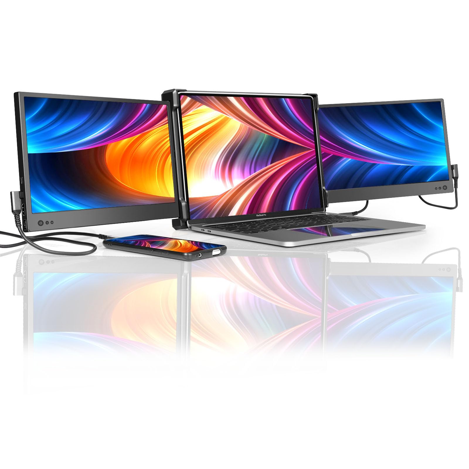 P2 Triple Portable Monitor For Laptop Screen Extender 12 Inch Dual Monitors Extender Fhd 1080P Ips Display Type C/Hdmi/Usb A/Spe