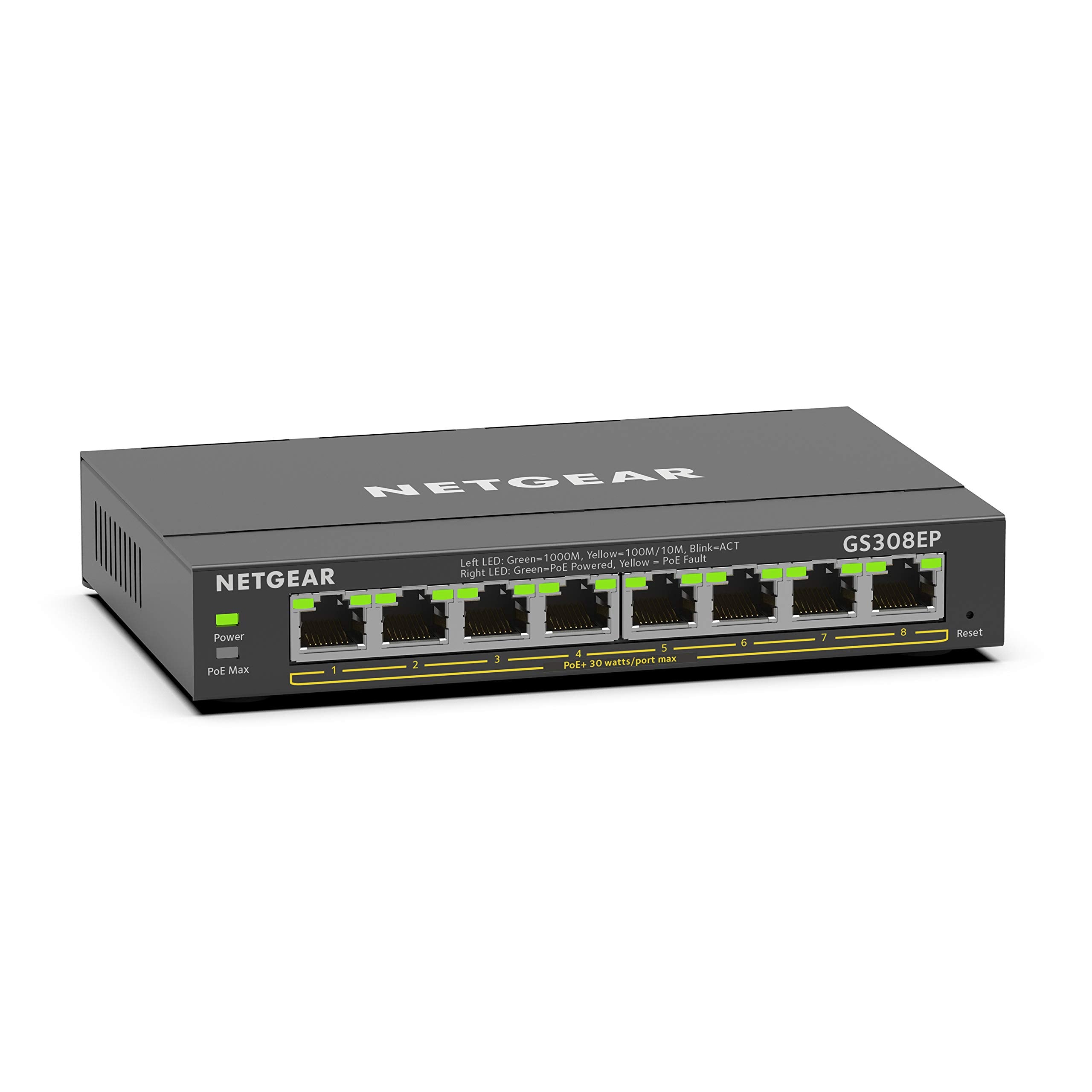 NETGEAR 8 Port PoE Gigabit Ethernet Easy Smart Managed Essentials Switch (GS308EP) - with 8 x PoE+ @ 62W, Desktop or Wall Mount