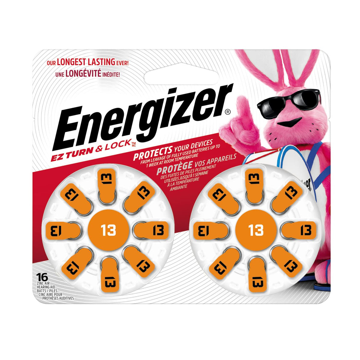 Energizer Size 13 Hearing Aid Batteries, Orange Tab Hearing Aid Batteries Size 13, 16 Count
