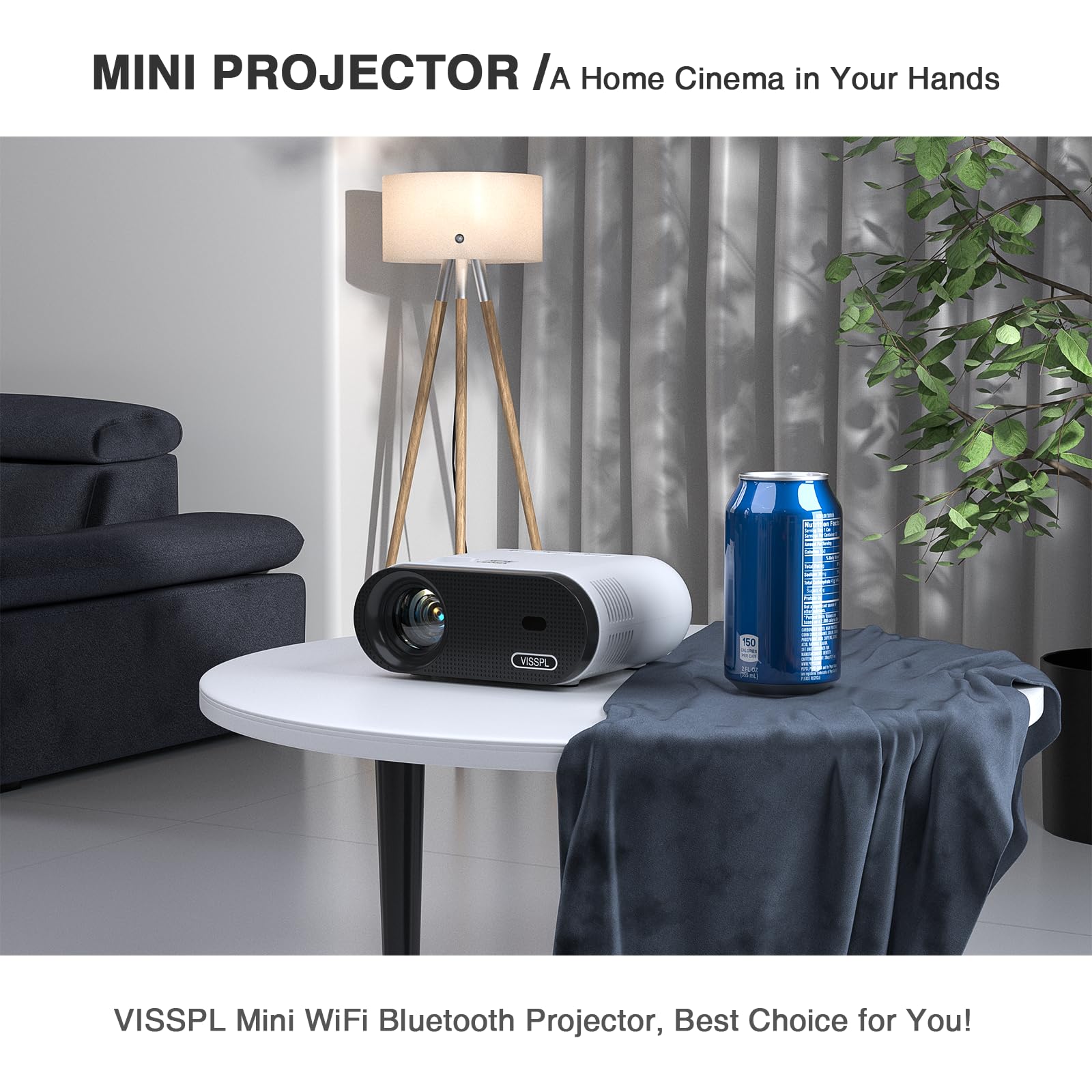 Mini Projector With Wifi And Bluetooth, Visspl Full Hd 1080P Projector, Portable Outdoor Projector With Tripod, Home Theater Mov