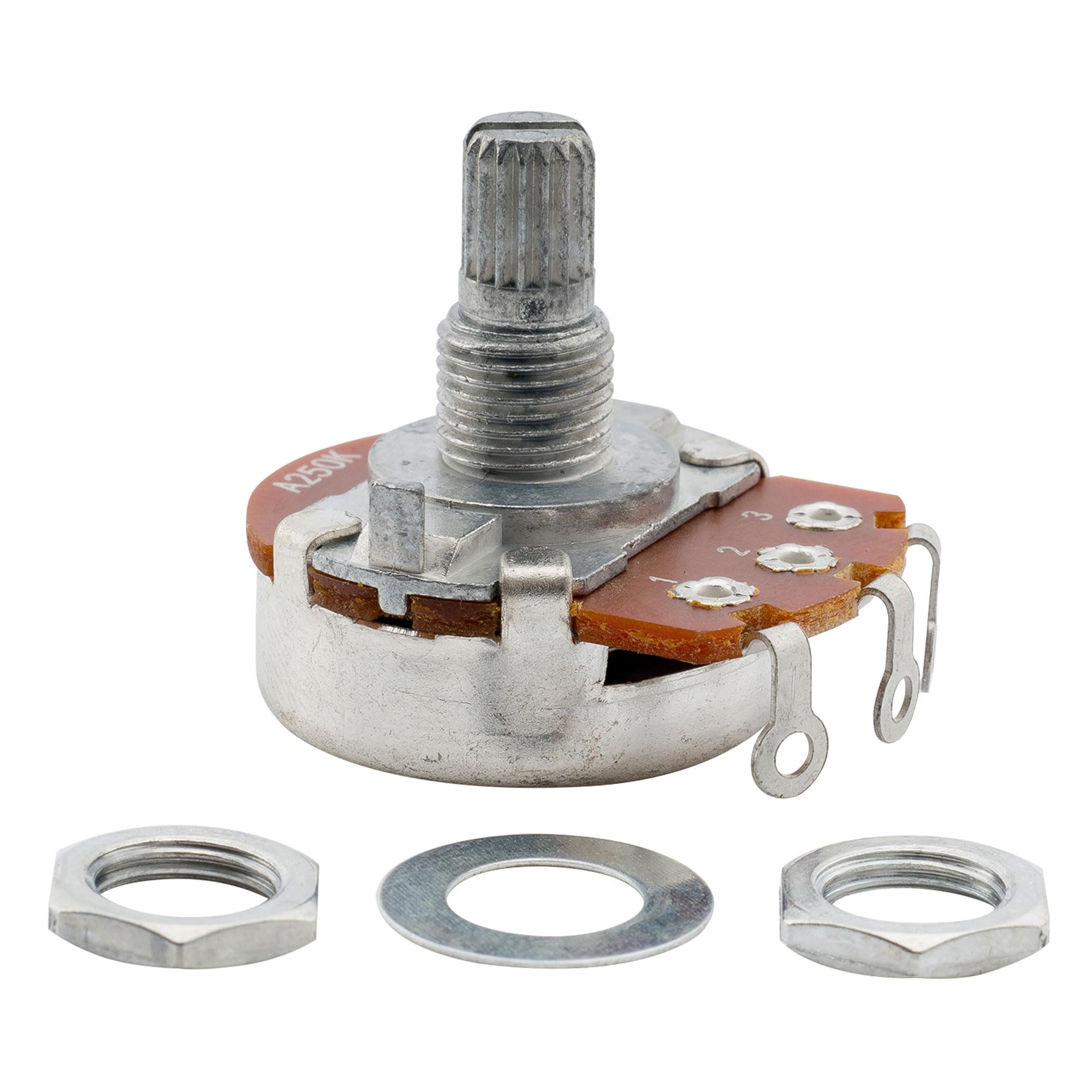 Musiclily Basic A250K Metric Coarse 18-Spline Split Short Shaft Pots Audio Taper Potentiometers For Electric Guitar Bass (Set Of