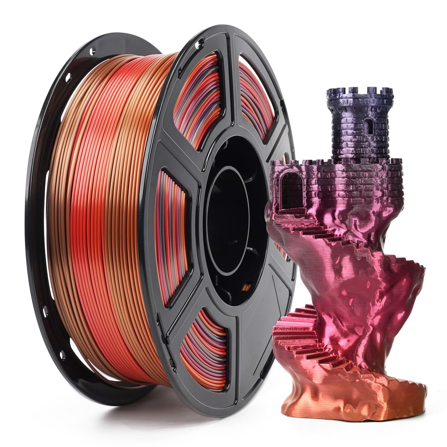 FLASHFORGE Silk PLA Gradient Rainbow Waltz Filament, Multicolored Color Change Rainbow 3D Printing Filament, Deep Rose-Blue-Gold