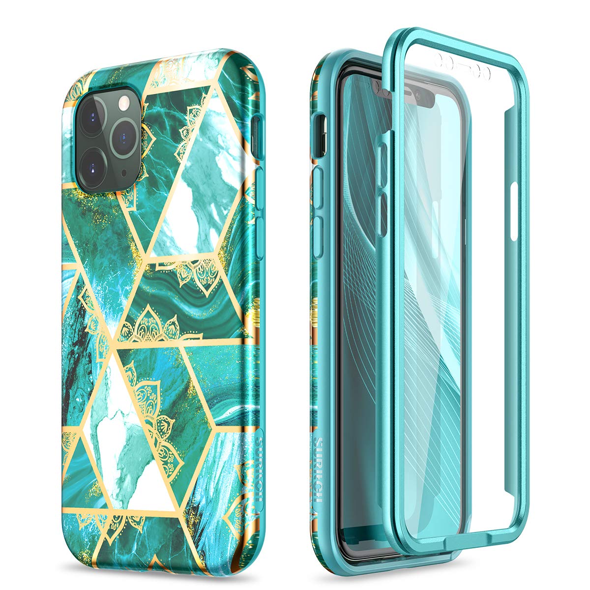 Suritch Case For Iphone 11 Pro Max,[Built In Screen Protector] Gold Mandala Floral Full Body Protection Soft Silicone Shockproof