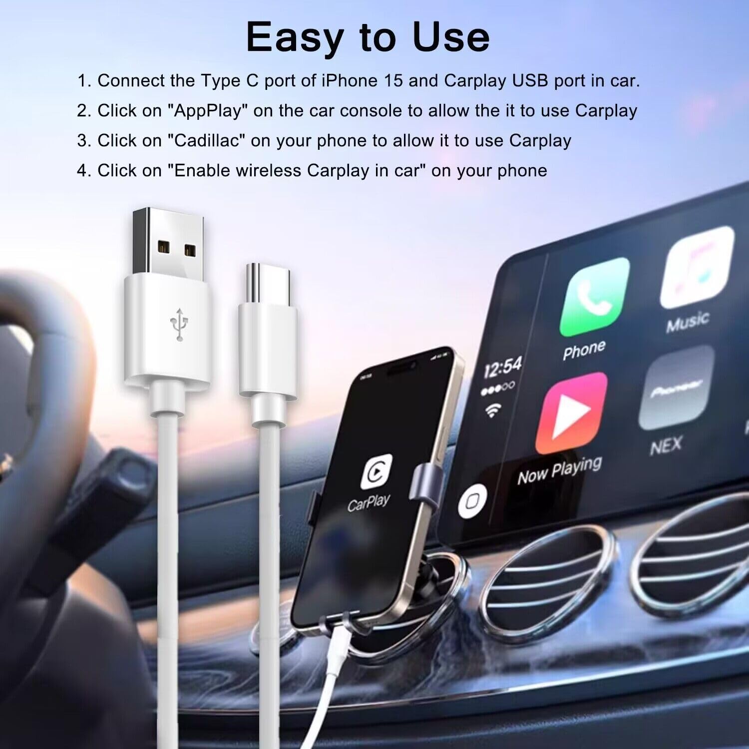 Car Carplay Cable Adapter For Iphone 15/16 Charger Cord, 3Ft Usb A To Usb C Cable Compatible For Iphone 16/15 Pro Max Plus, Ipad 10Th, Ipad Pro Air Mini Car Charging Cable