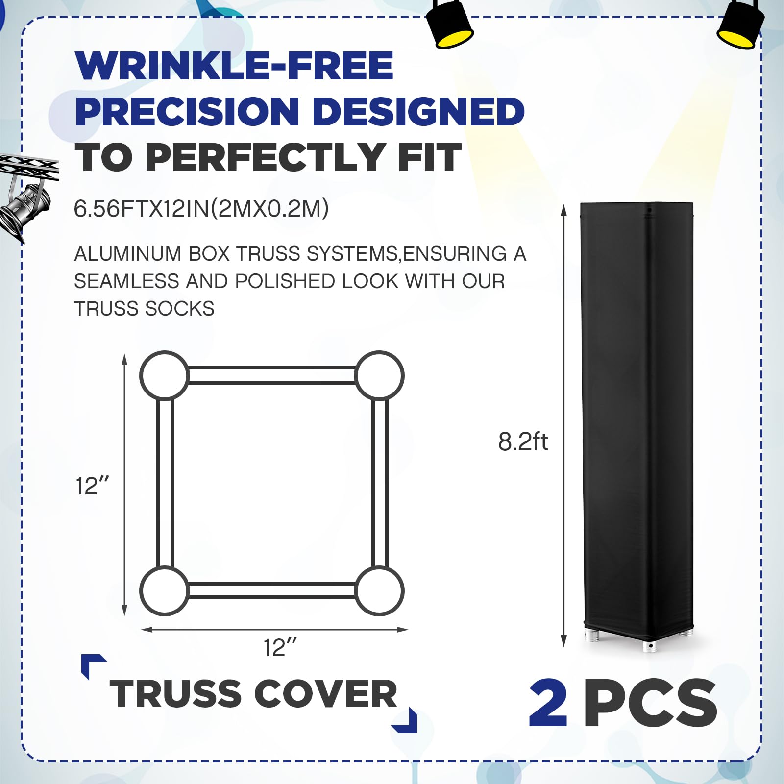 Hahafelt 2 Pcs Black Truss Cover Fits 8.2 Ft X 12 In Box Truss Scrim Elastic Fabric Seamless Integration Easy Installation Pull