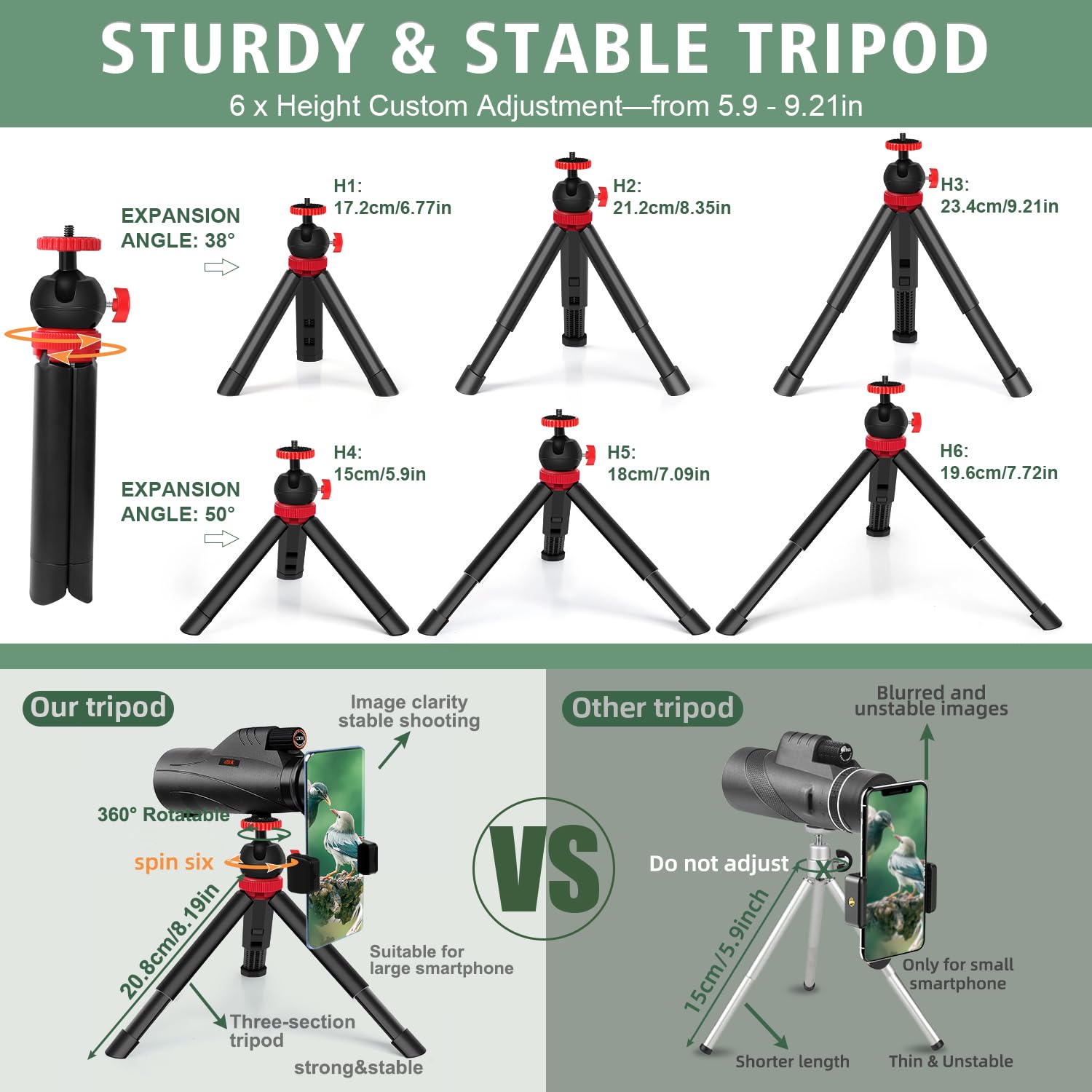 12X56 High Power Monocular Telescope With Smartphone Adapter Tripod Travel Bag, Larger Vision Monoculars For Adults With Bak4 Pr