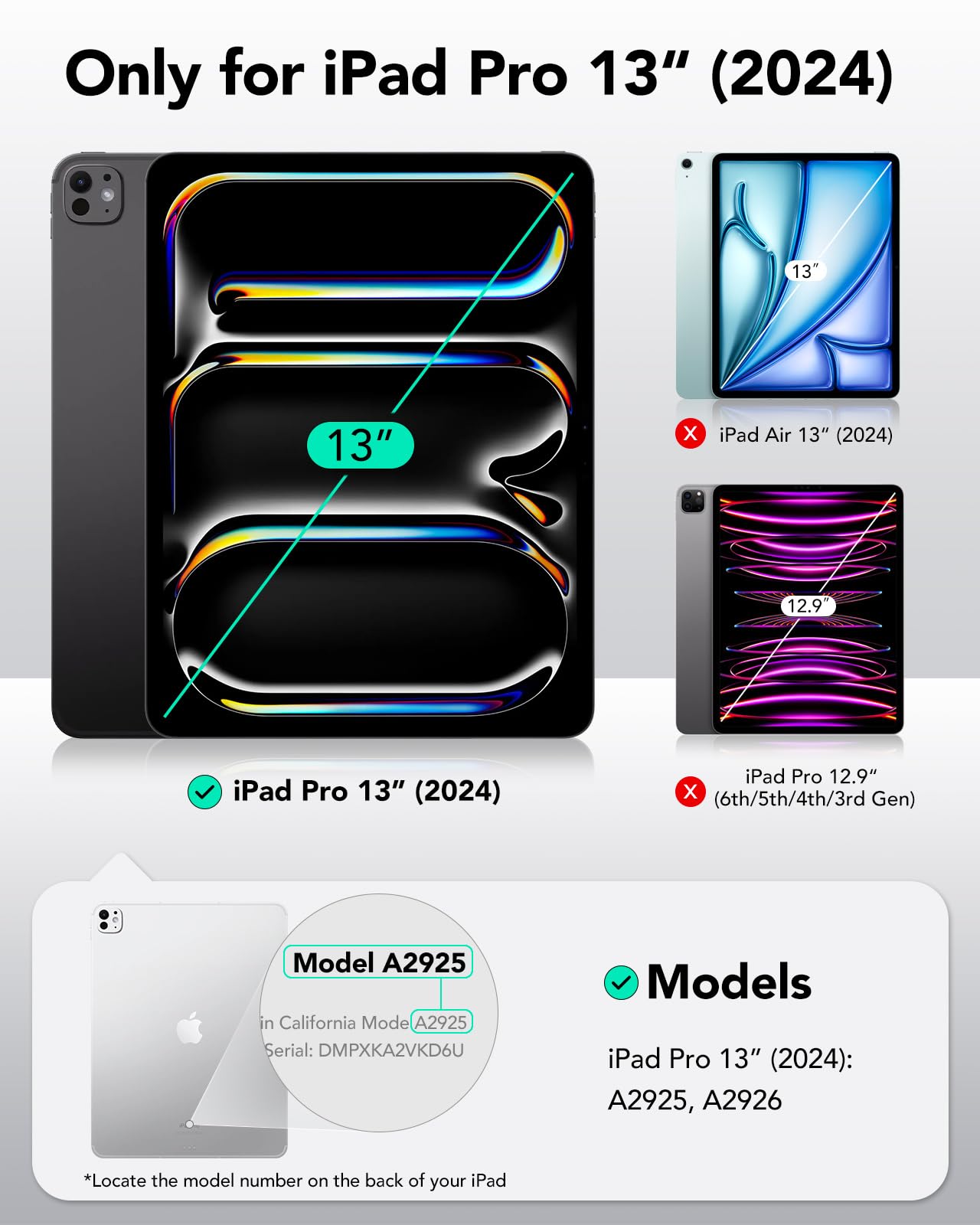 Esr For Ipad Pro 13 Inch Case M4(2024), Ipad Pro 13 Rotating Case With Removable Magnetic Cover, Adjustable Portrait/Landscape S