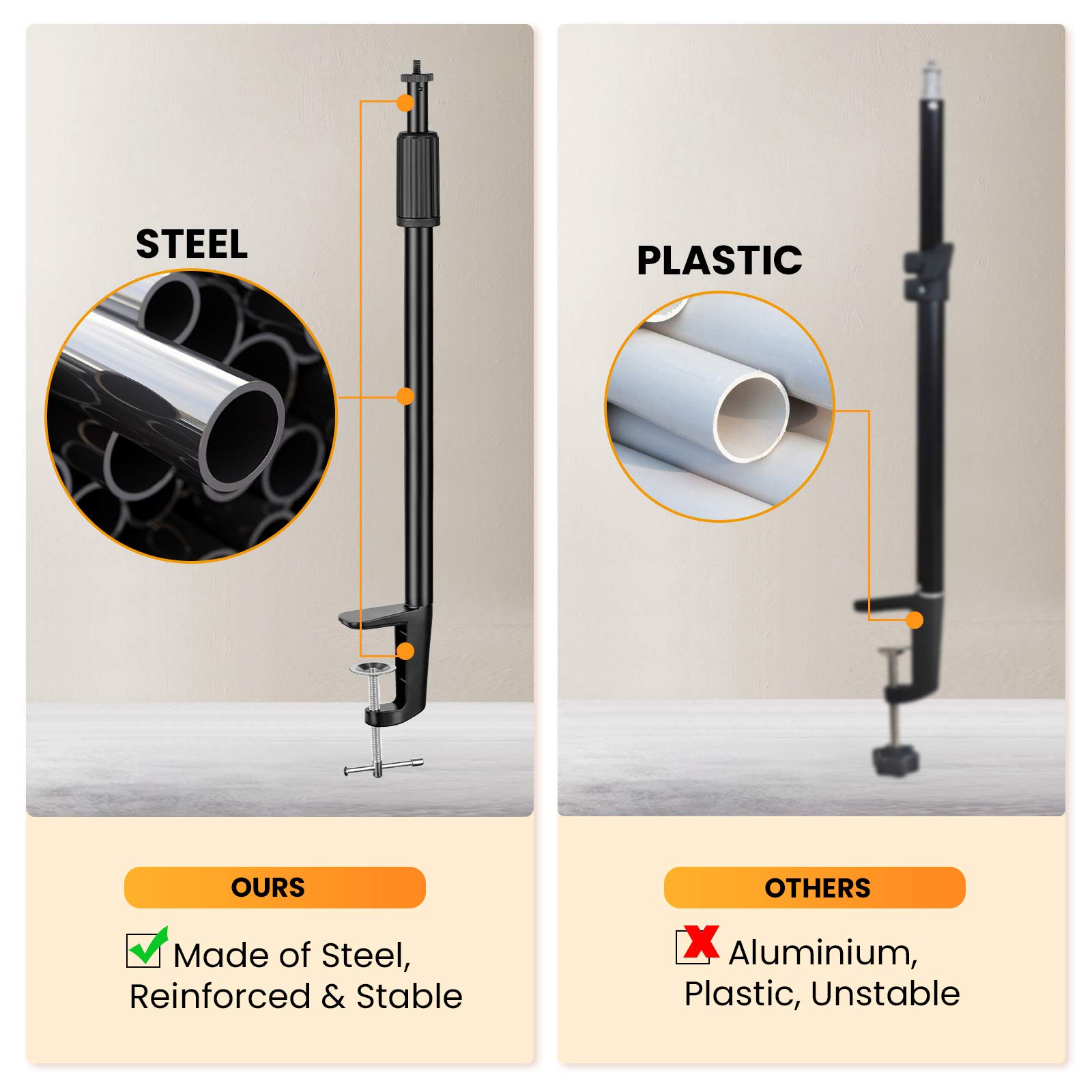 Tarion Desktop Light Stand With 1/4'' 3/8'' Screws For Ring Light Tabletop Mount L Shape Clip Stand Adjustable 14 25In/35 64Cm F