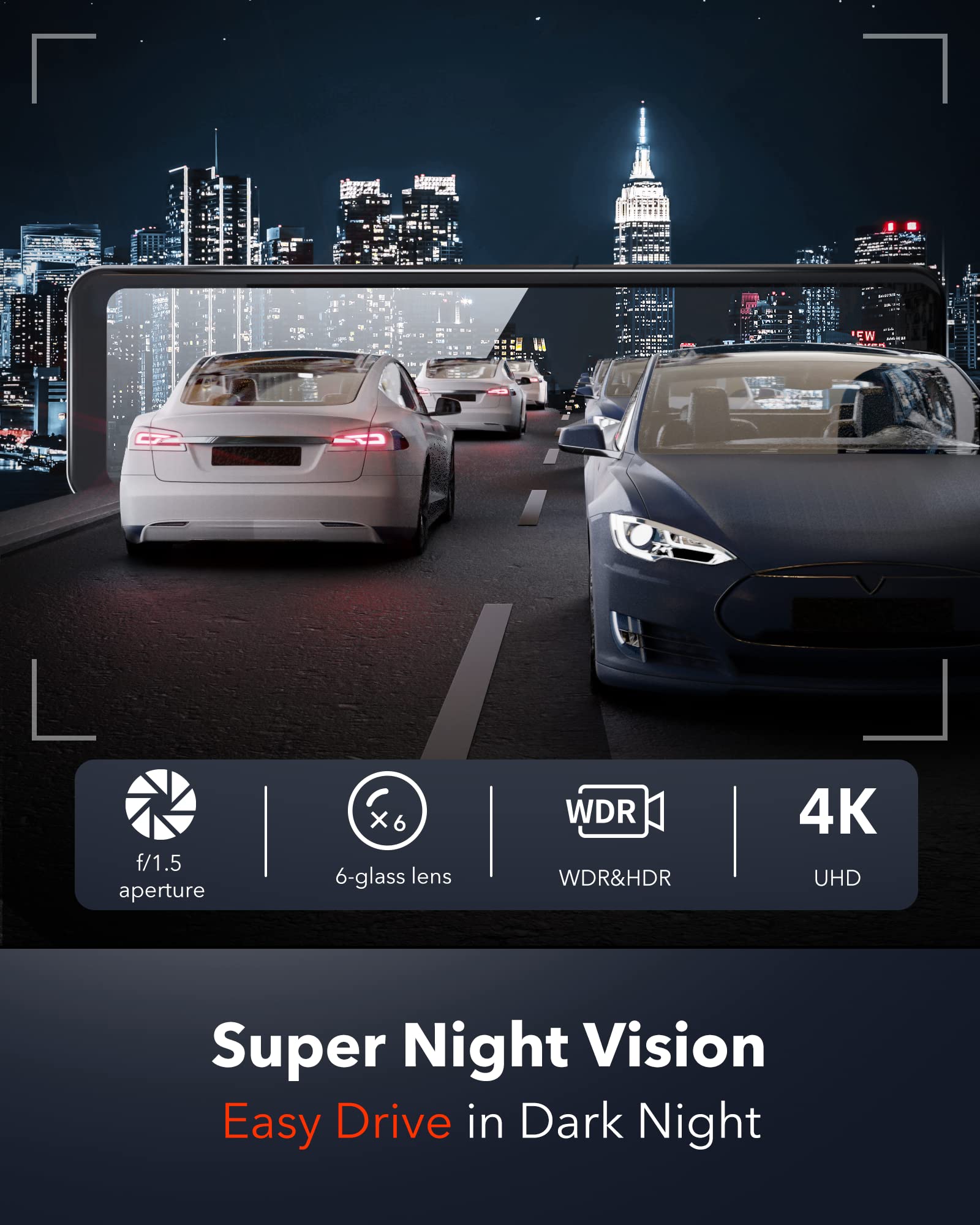 Redtiger T700 Rear View Mirror Camera 11'' 4K Uhd Front And 1080P Mirror Dash Cam Front And Rear, Gps,Parking Monitor,Night Visi