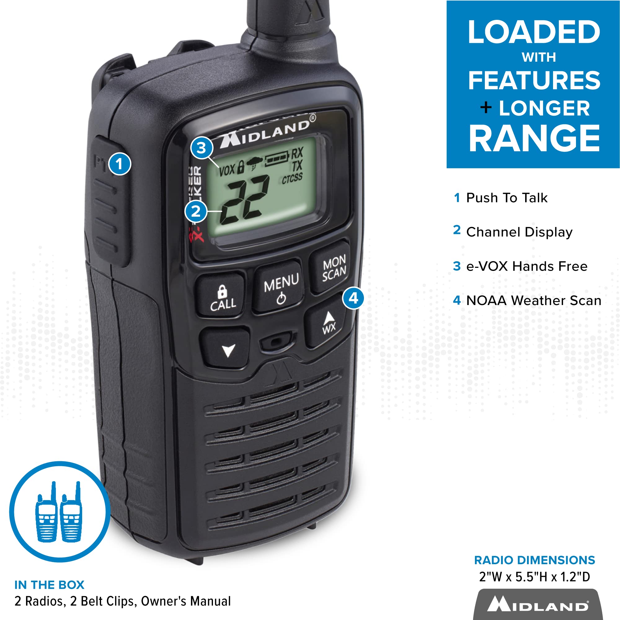 Midland� T10 X Talker Two Way Radios   22 Channels   Long Range Walkie Talkies, 38 Privacy Codes   Best Family Camping Radio   2 Pack