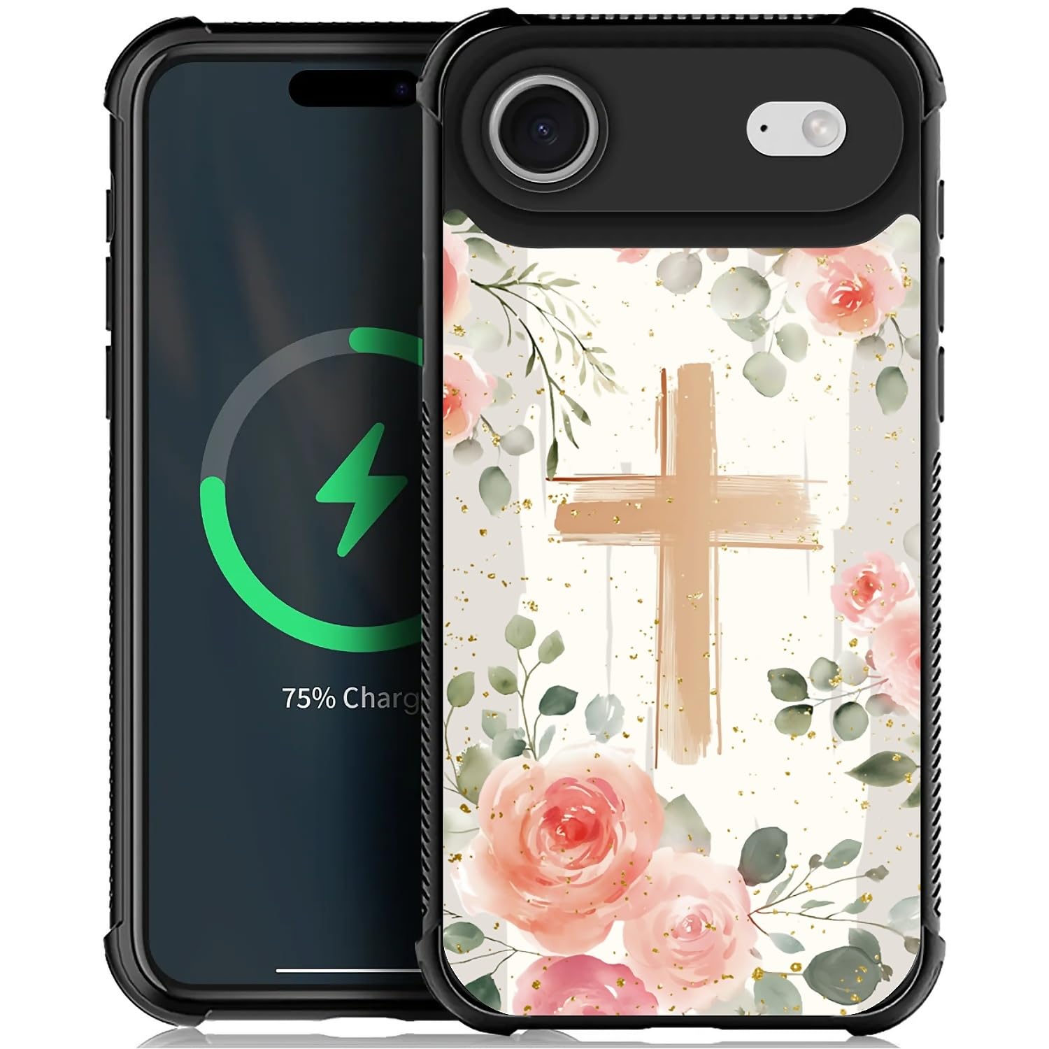 Deaorew for iPhone 17 Air Case | Compatible with MagSafe | Classic Slim Cover Design | Christian Cross Pink Roses