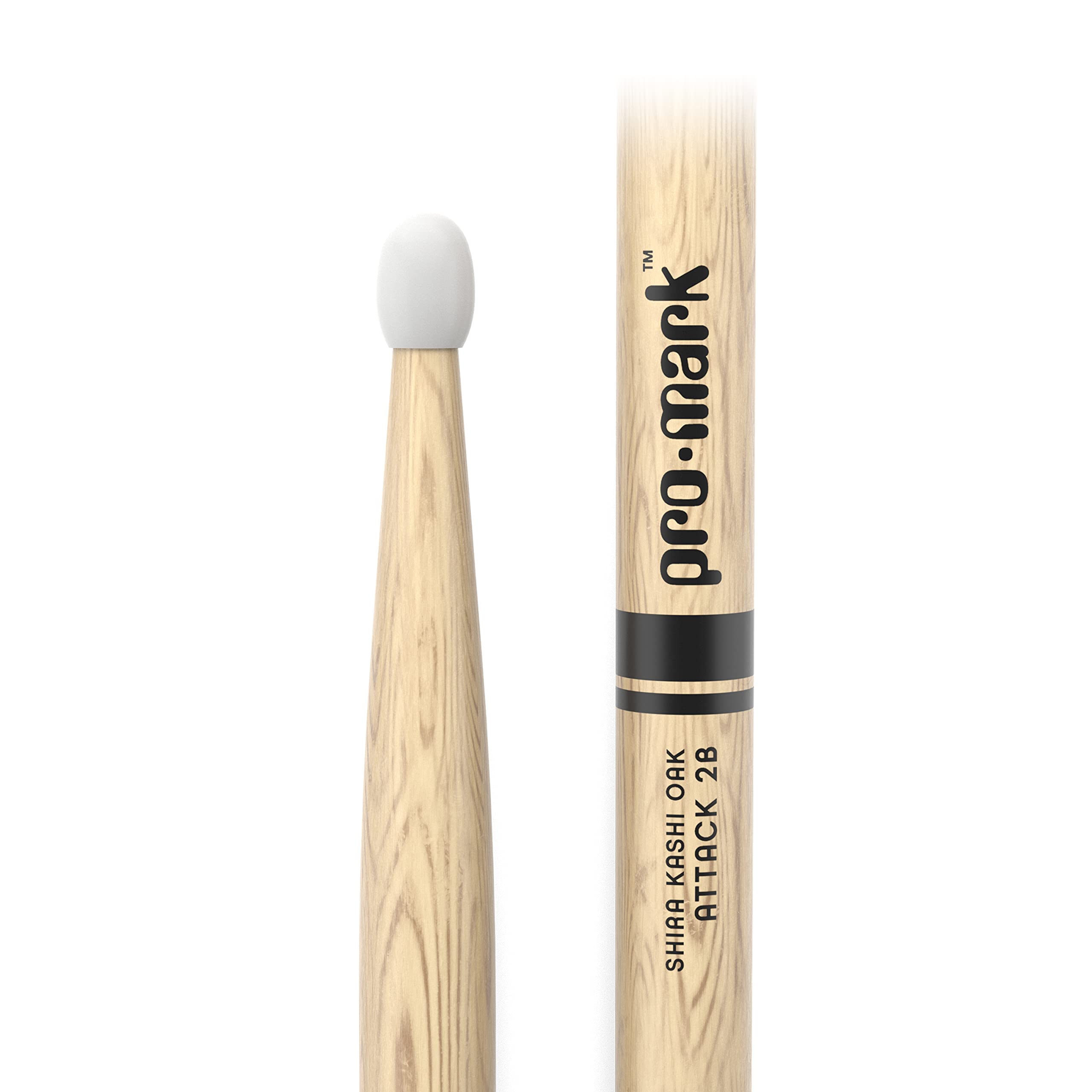 Promark Drum Sticks   Classic Attack 2B Shira Kashi Oak Drumsticks, Oval Nylon Tip, One Pair