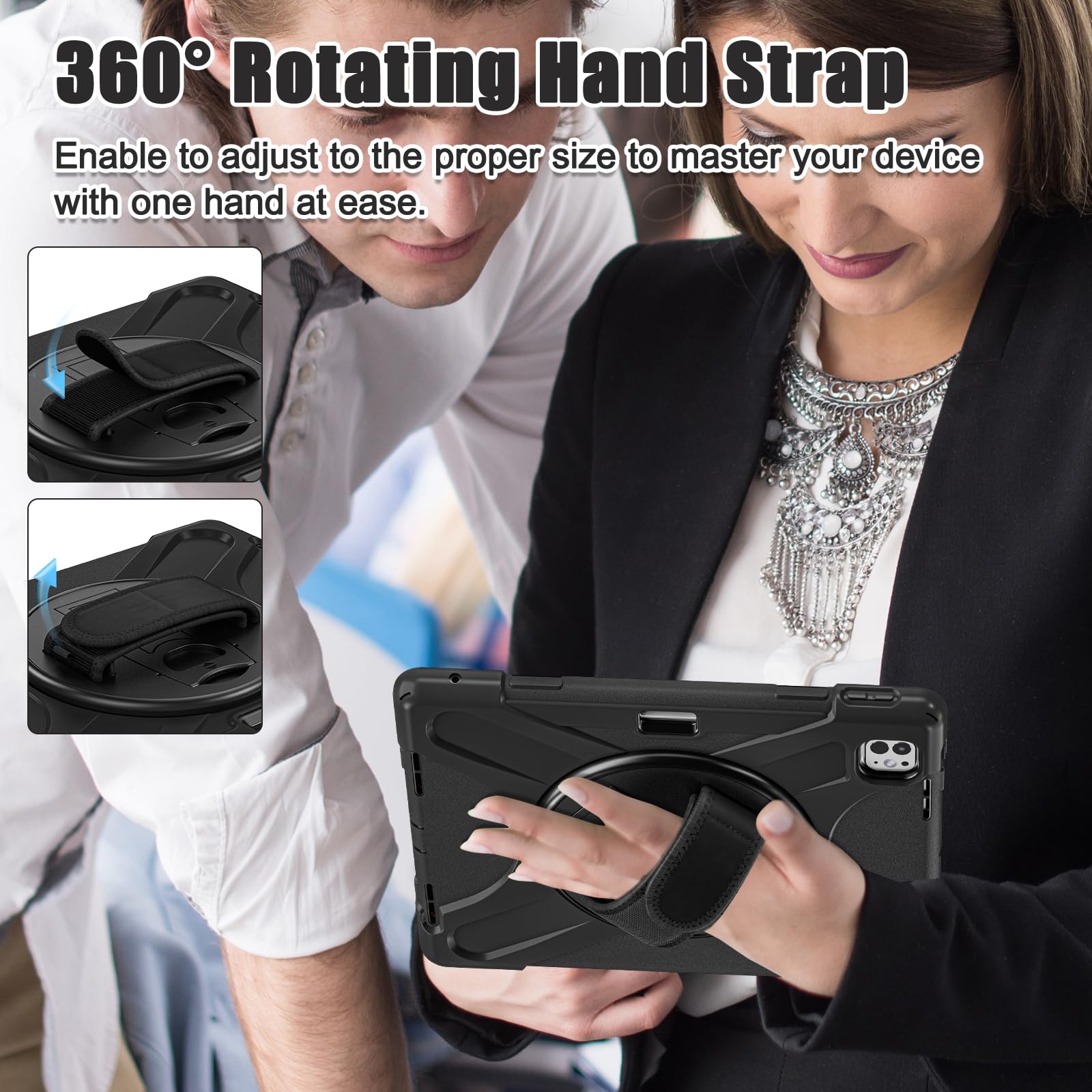 Zenrich Ipad Pro 13 Inch Case M4 2024, Heavy Duty Rugged Case For A2925, A2926, A3007 With Kickstand/Hand Strap/Pencil Holder/Sh