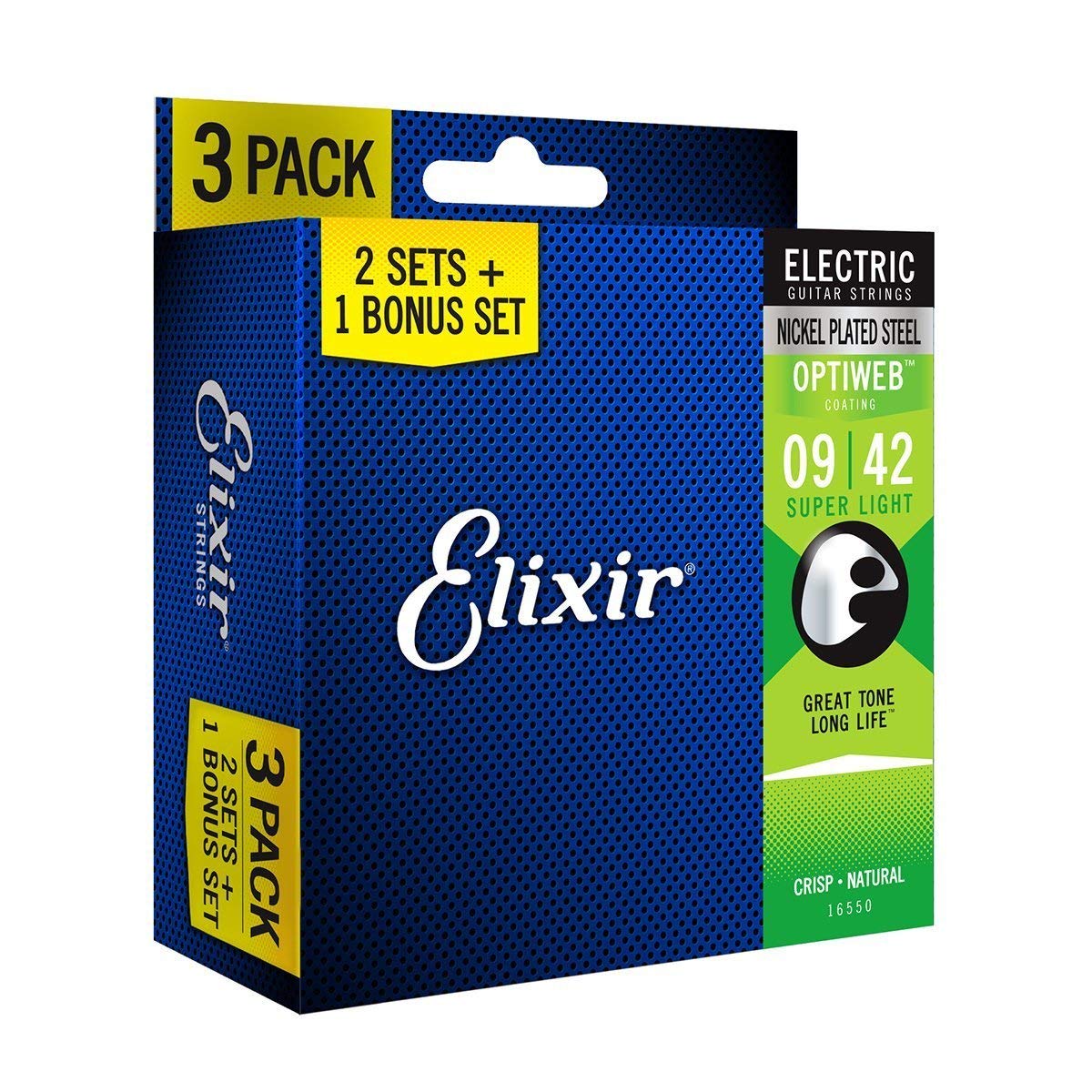 Elixir Strings 16550 Guitar Strings With Optiweb Coating, 3 Pack, Super Light (.009 .042)