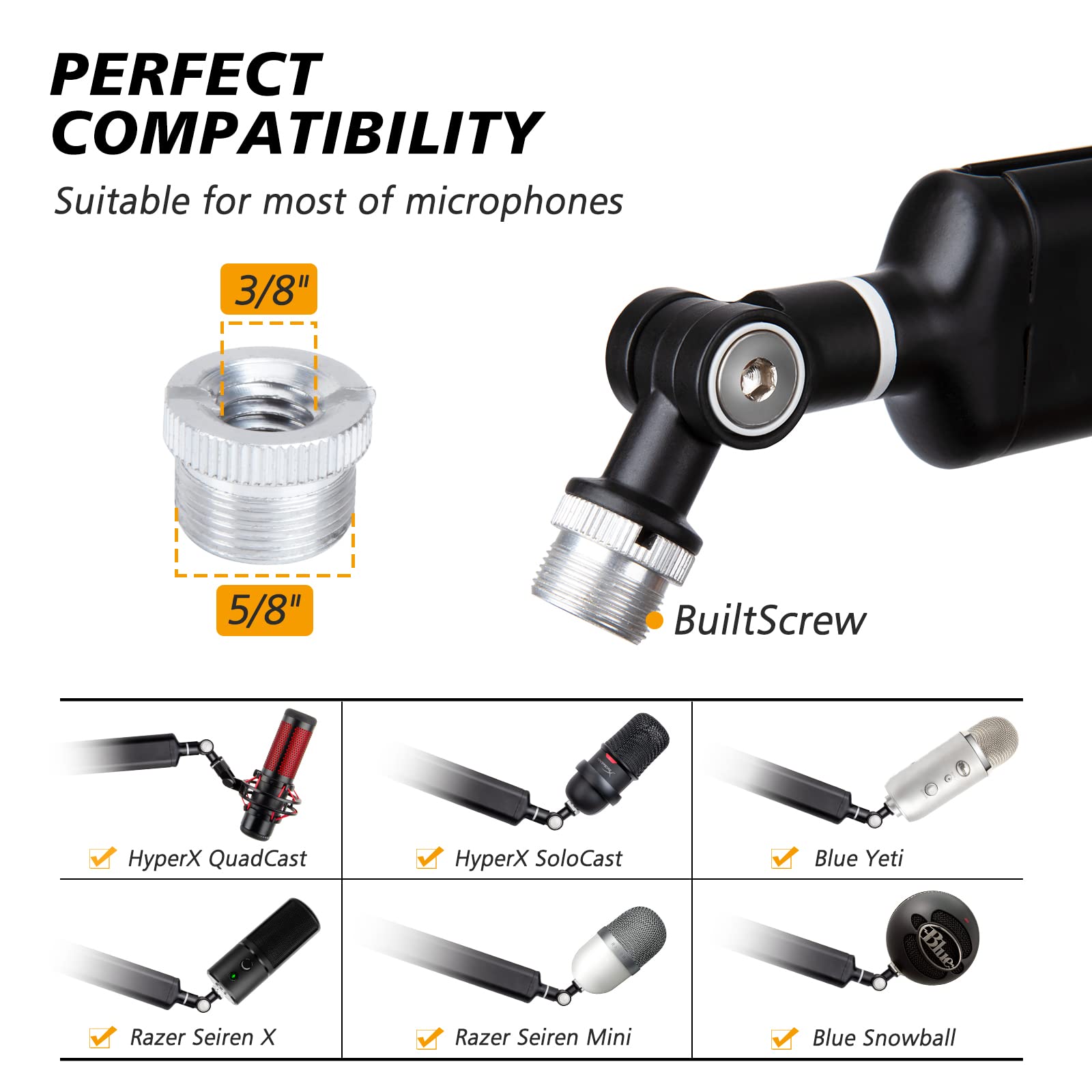 Blue Yeti Boom Arm With Extension Tube   Mic Boom Arm Compatible With Hyperx Quadcast, Weighted Metal Height Adjustment Mic Arm