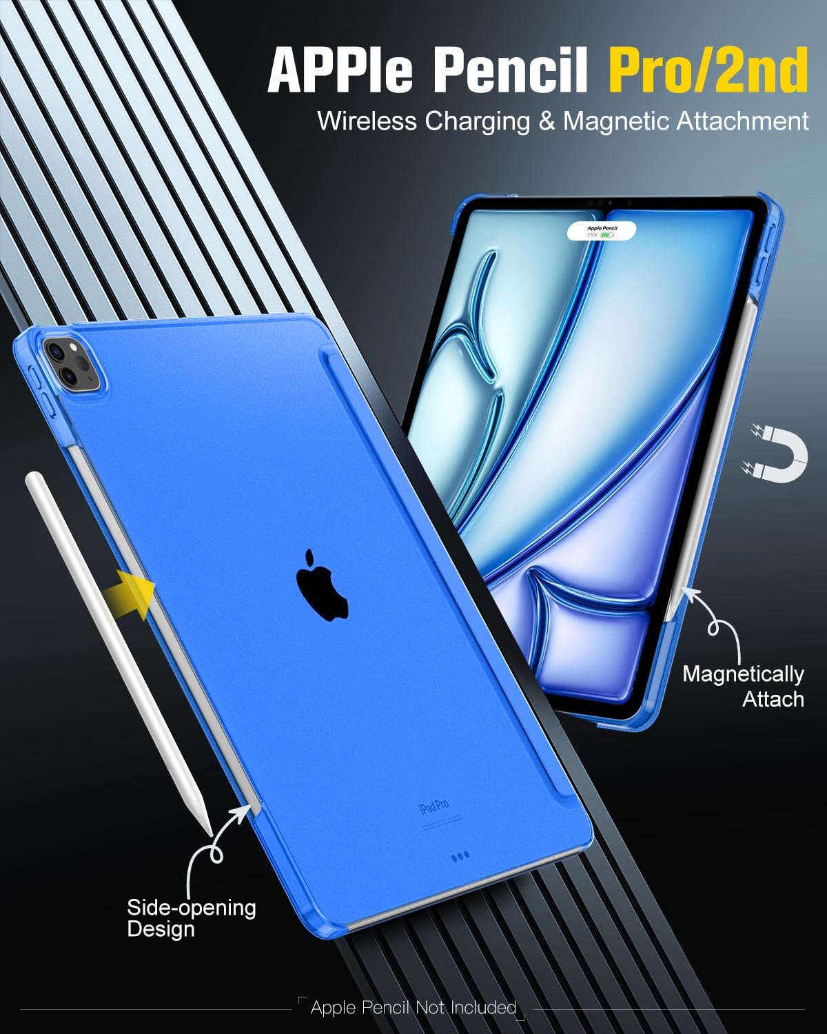 MoKo for iPad Air 13 Inch M2 Case 2024/ iPad Pro 12.9 Case (6th/5th Gen 2022/2021), Slim Smart Shell Translucent Frosted Hard PC Back Cover, Support Touch ID & Pencil Pro/2nd/USB C, Klein Blue