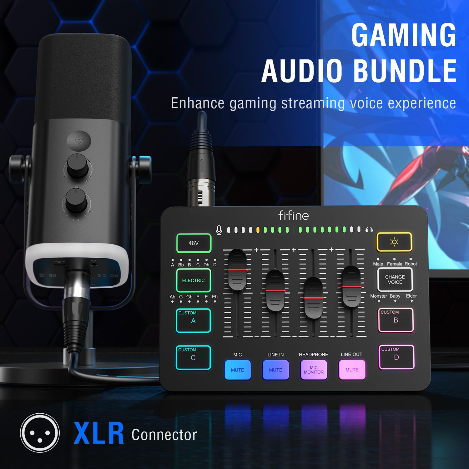Fifine Gaming Equipment Bundle, Dynamic Xlr/Usb Gaming Microphone Set With Streaming Audio Mixer For Podcast Recording Video Voc
