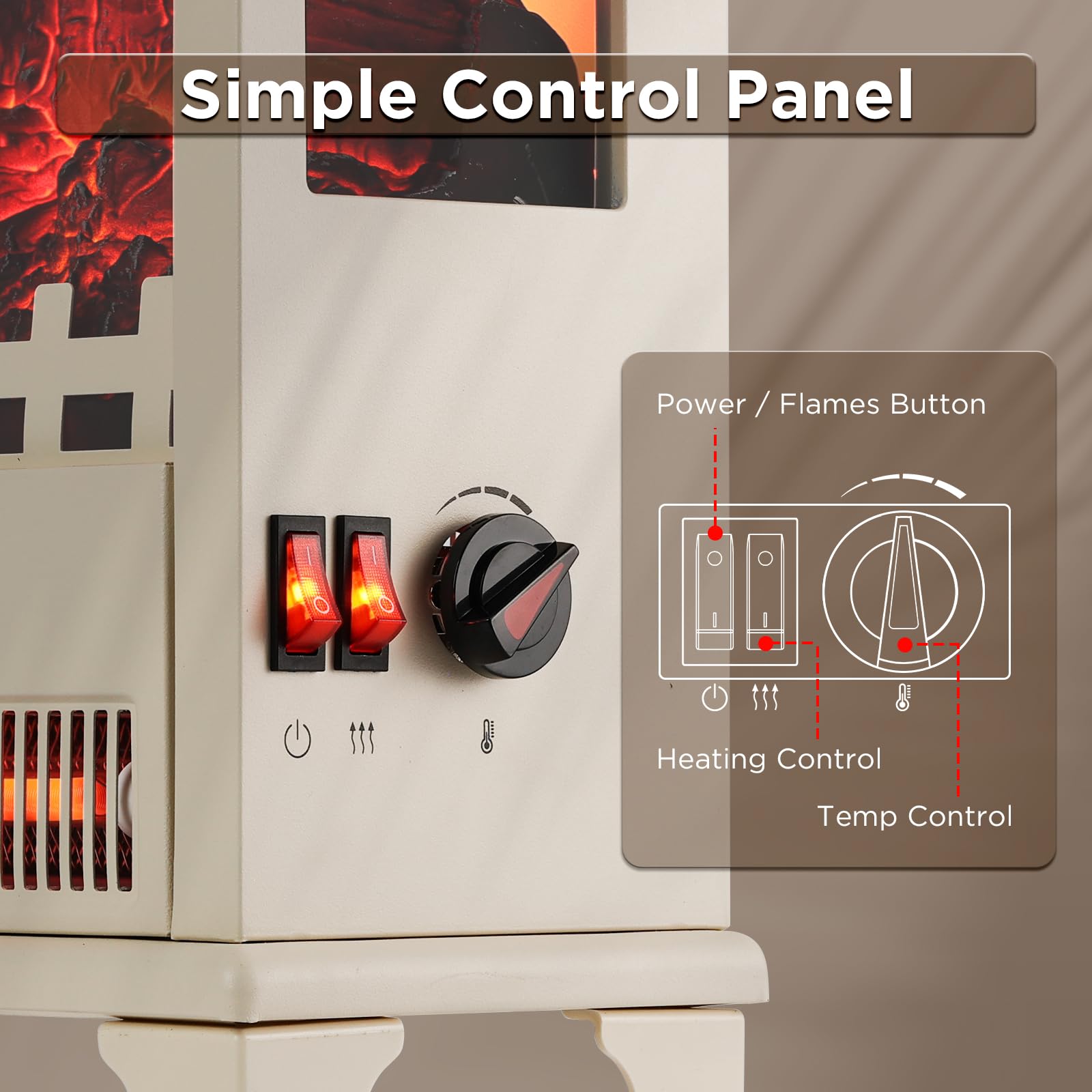 19'' 1500W Infrared Electric Fireplace Stove, 3 Sided View, Realistic Flame, Overheat Protection, Csa Certified   For Small Spac