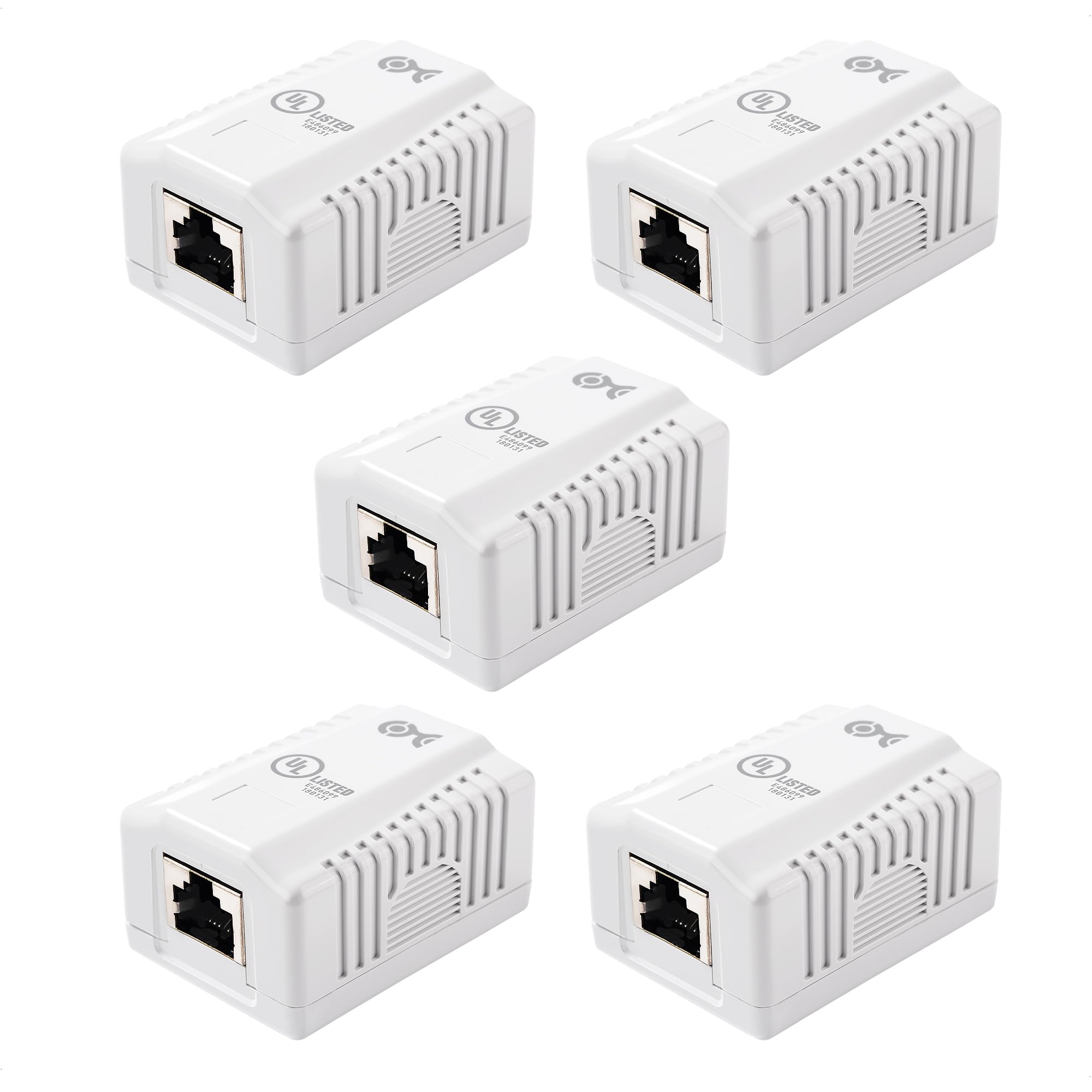[UL Listed] Cable Matters 5 Pack Shielded Cat6A Surface Mount Box (Shielded Ethernet Surface Mount Box, Shielded Cat6 Wall Mount Box) in White