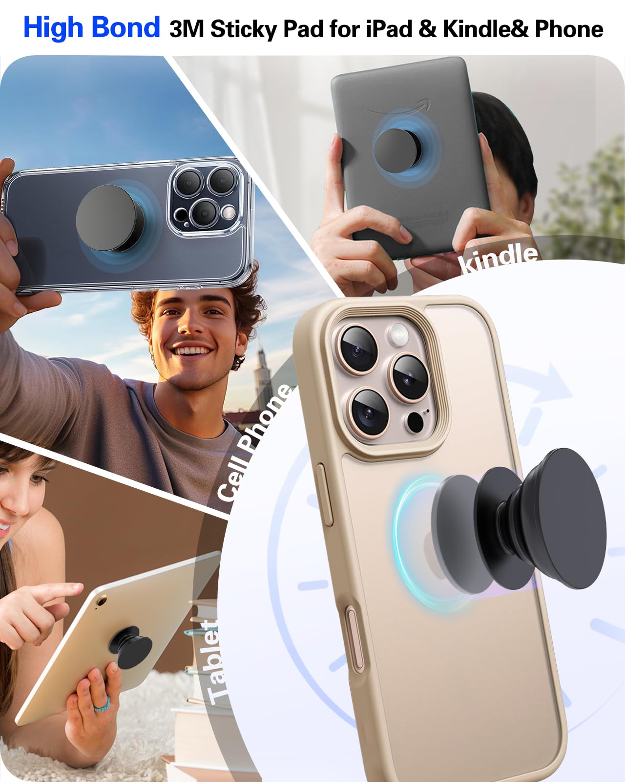 9 Pack Sticky Adhesive Replacement For Socket Mount Base, Pop-Tech Vhb 3M Sticker Pads For Phone Collapsible Grip & Stand Back -