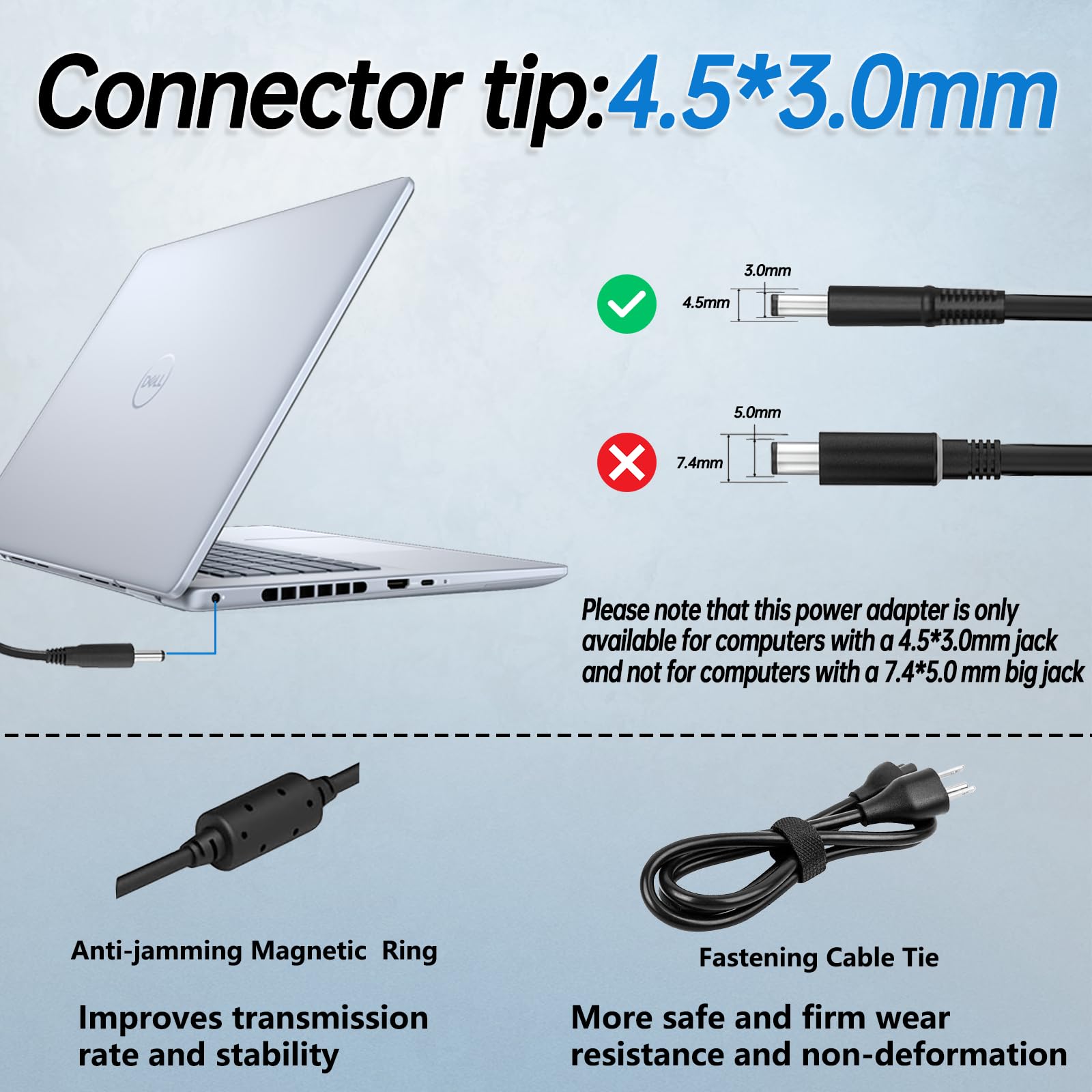 65W Watt Inspiron Laptop Charger For Dell Inspiron 13 14 15 3000 5000 7000 Series 3420 5558 5755 3147 7348 2In1 5555 5559 Latitu