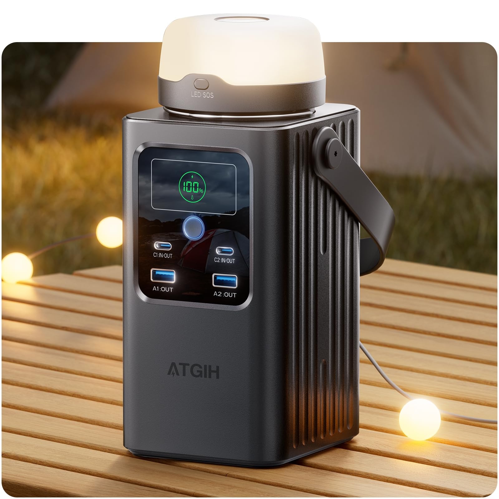 Atgih Camping Portable Power Station 198.4Wh, [4-Port Fast Charging] Lifepo4 Battery Power Bank Small Electric Generator With De