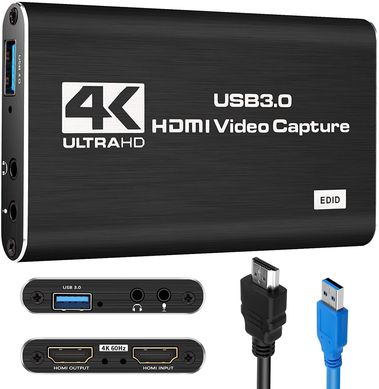 Capture Card, 4K HDMI Audio Video Capture Card, USB 3.0 Capture Adapter 1080P 60FPS Video Recorder Device for Game Recording, Wo