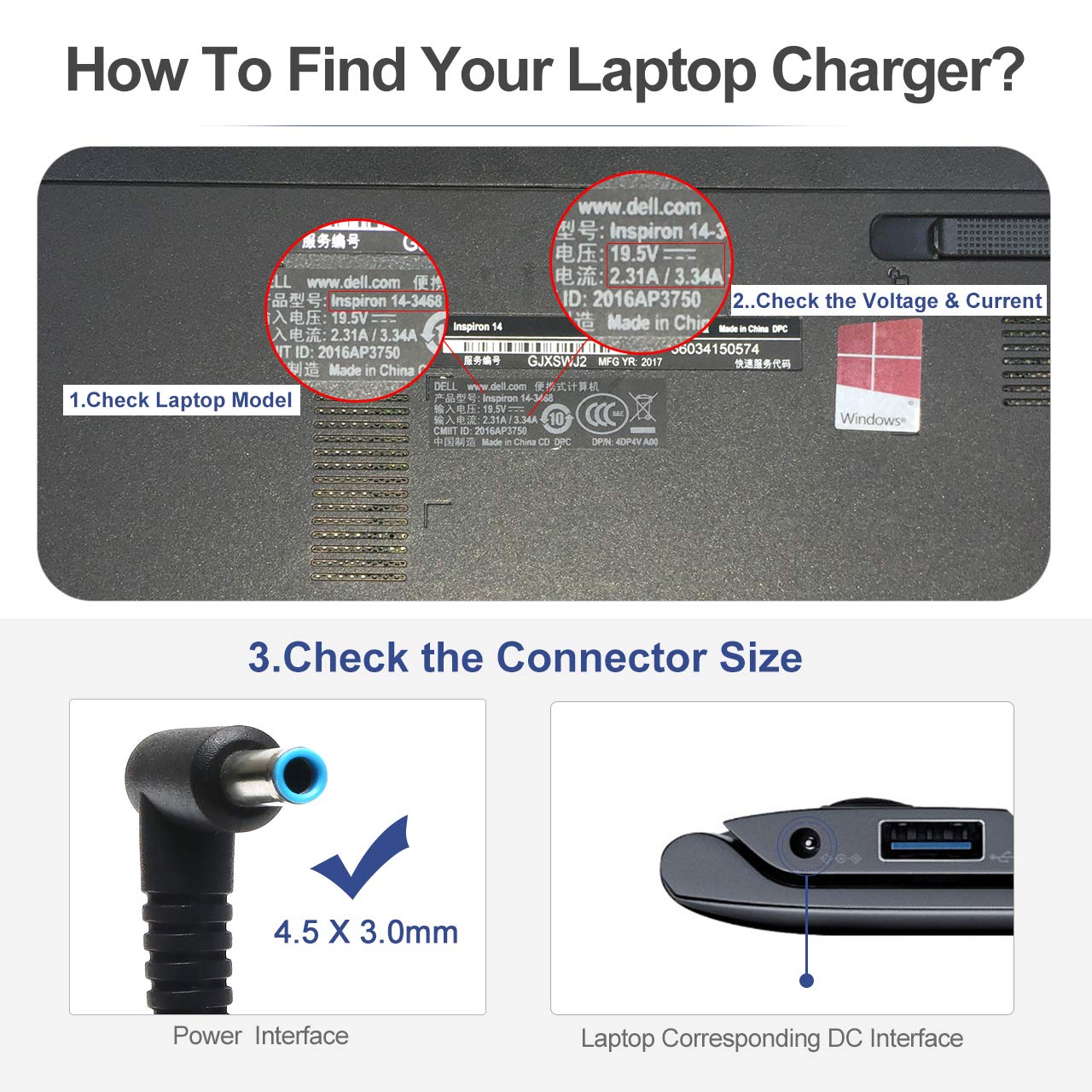 45W 19.5V 2.31A Laptop Charger For Hp 17 Laptop Hp Pavilion 17 Hp Envy X360 17 Hp Notebook 17 Hp 17 By 17 Ak 17 Ca 17 Bs 17 Cp 1