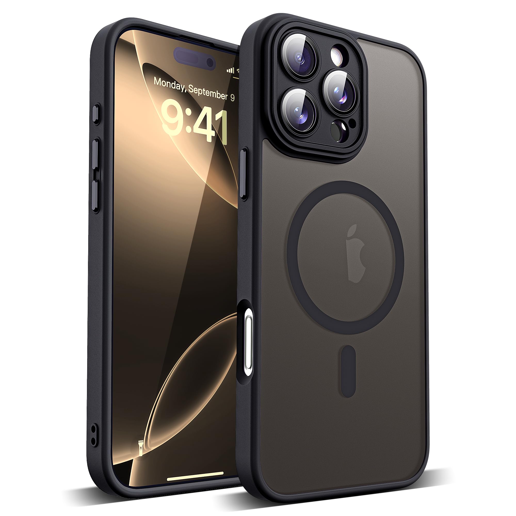 YEMORAN Compatible with iPhone 16 Pro Case with Built-in Camera Lens Protectors Translucent Magnetic 16 Pro Phone Case 6.3 [Comp