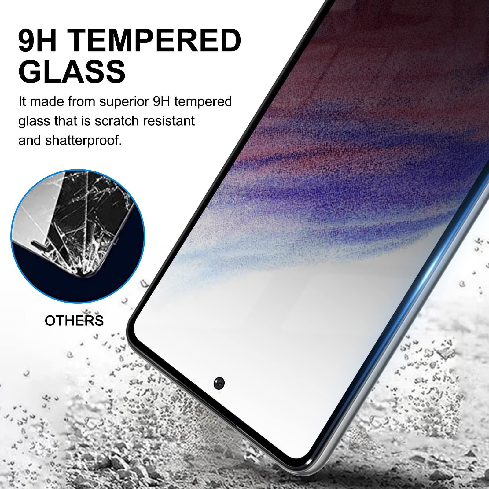 [2+2 Pack] Privacy Screen Protector For Samsung Galaxy A53 5G 2022 And Camera Lens Protector, Anti Spy, Bubble Free, Easy Instal