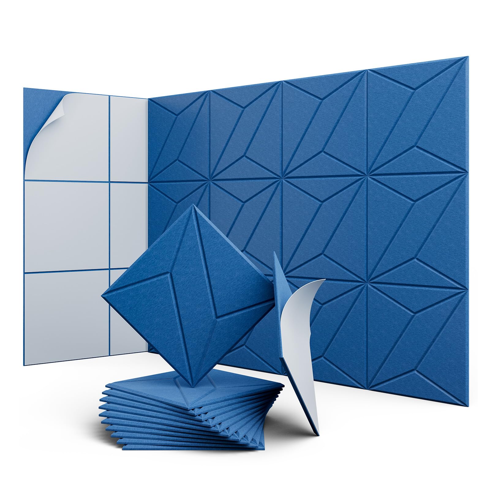 UNECHO 12 Pack 12 X 12 X 0.4 Acoustic Panels for Wall Sound Absorbing, P-Stripes Square Self-Adhesive Sound Panels, High Density