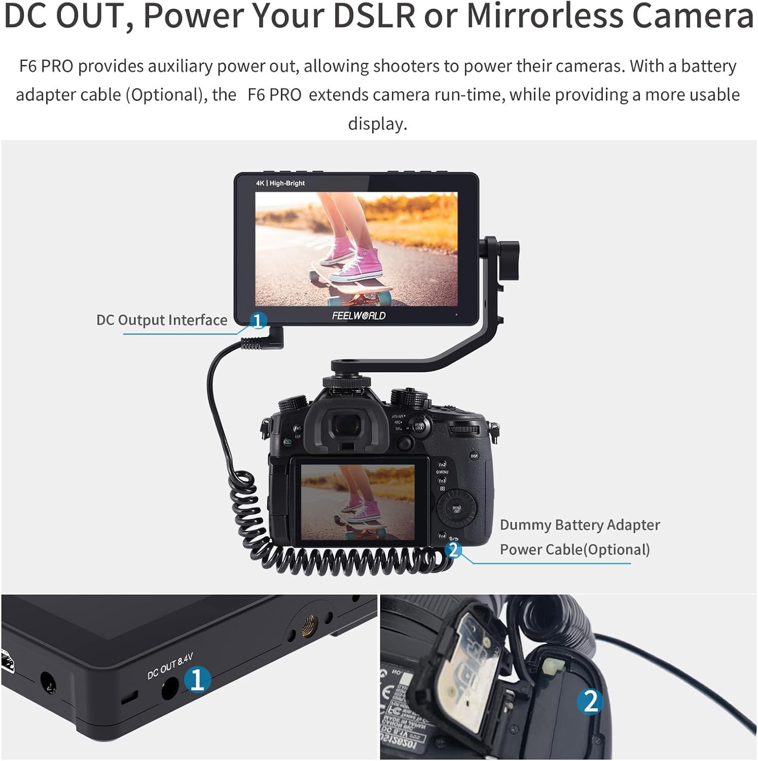 Feelworld F6 Pro +Battery +Carry Case 5.5 Inch 1600Nits High Bright Dslr Camera Field Monitor With Touchscreen Waveform 3D Lut F