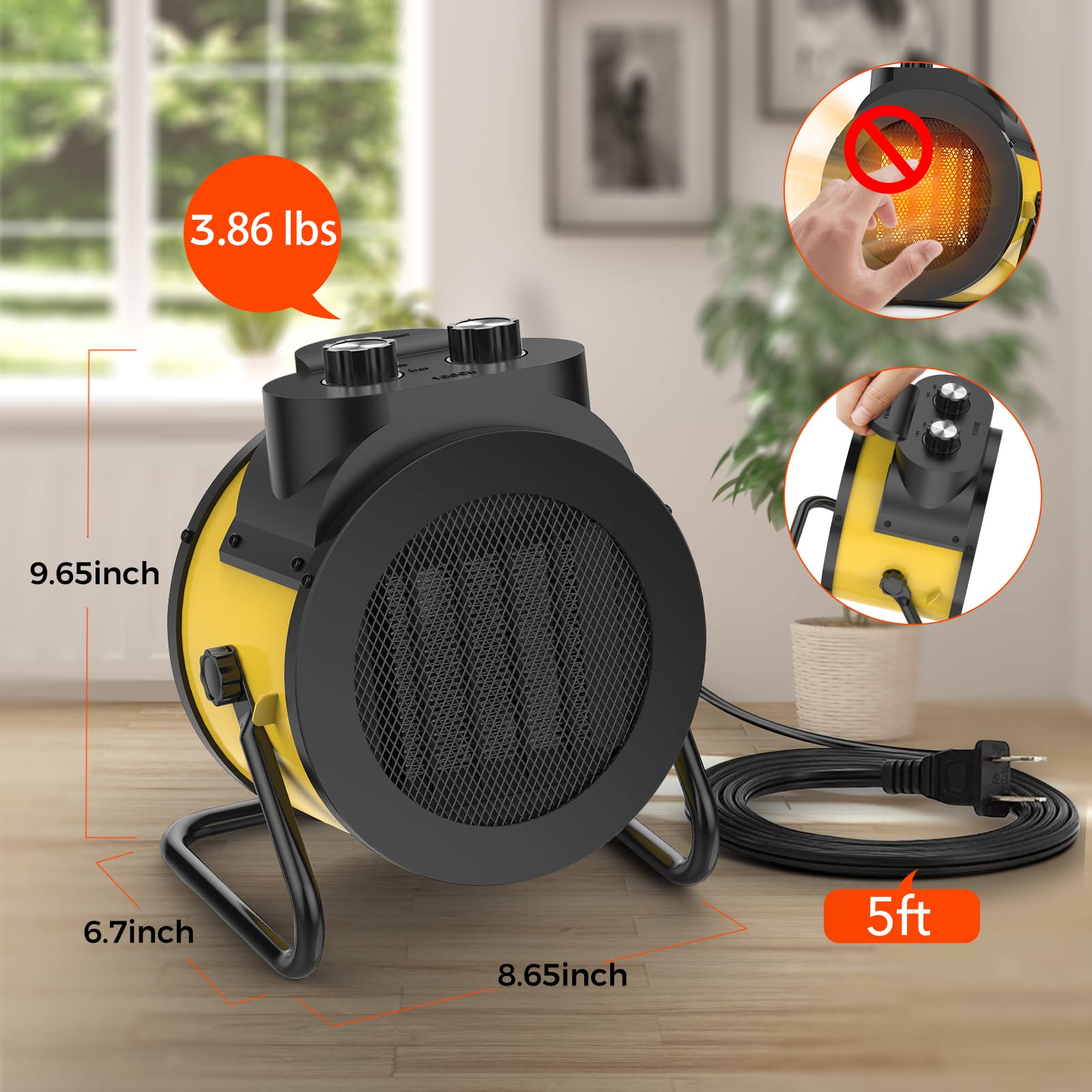 Aescod Space Heater, 1500W Electric Heater With 90 Adjustable Angle, Overheat Protection, Heater For Garage Office Indoor Use