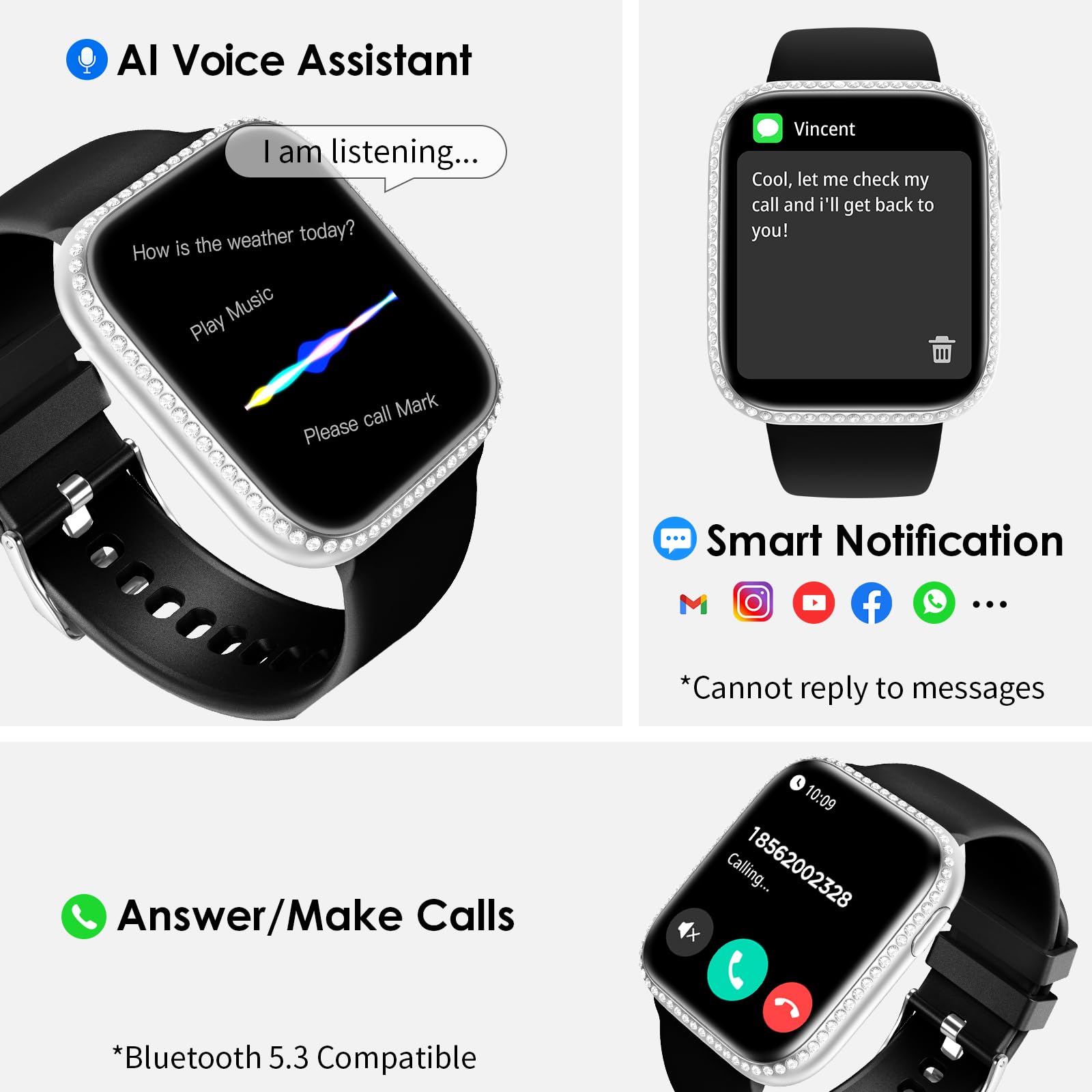 Aiyaaiya Smart Watch For Women, 1.75 '' Amoled Fitness Tracker For Android Ios, Answer/Make Call With Heart Rate Sleep Monitor 1