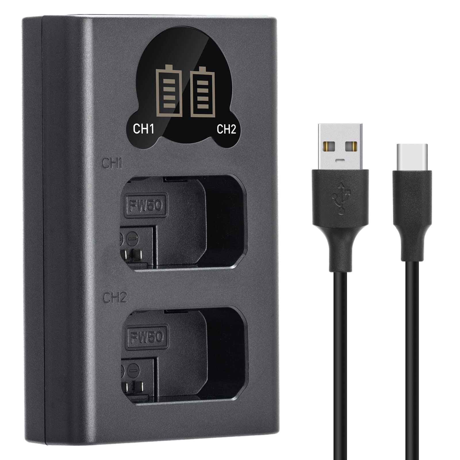 Tengdaxing Np Fw50 Battery Charger, Usb Dual Charger For Sony Alpha A6000, A6100, A6300, A6400, A6500, A3000, A5000, A5100, A7,