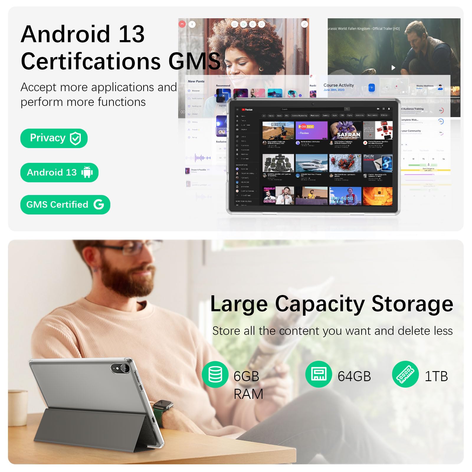 10 Inch Android 13 Tablet, 8Gb Ram 64Gb Rom 1Tb Expand, 2 In 1 Tablets With Keyboard, Case, Mouse, Stylus, 1280X800 Ips Touch Sc