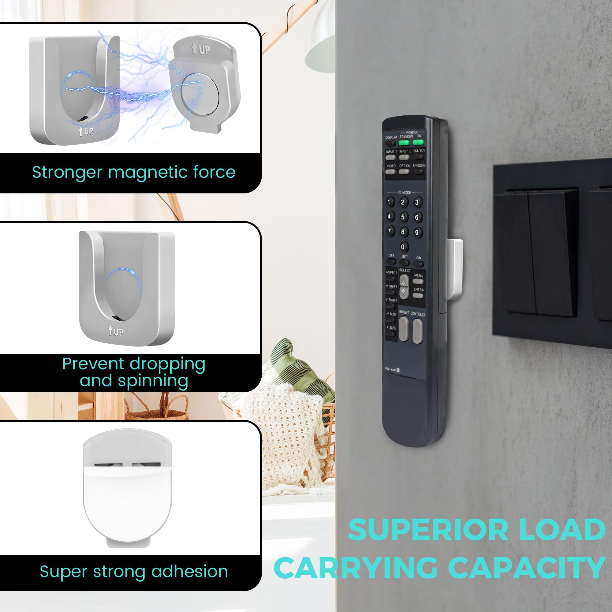 4 Piece Magnetic Remote Control Holder Wall Mount   Self Adhesive Suitable For Tv Backside As Well As Tv Fan And Air Conditioner