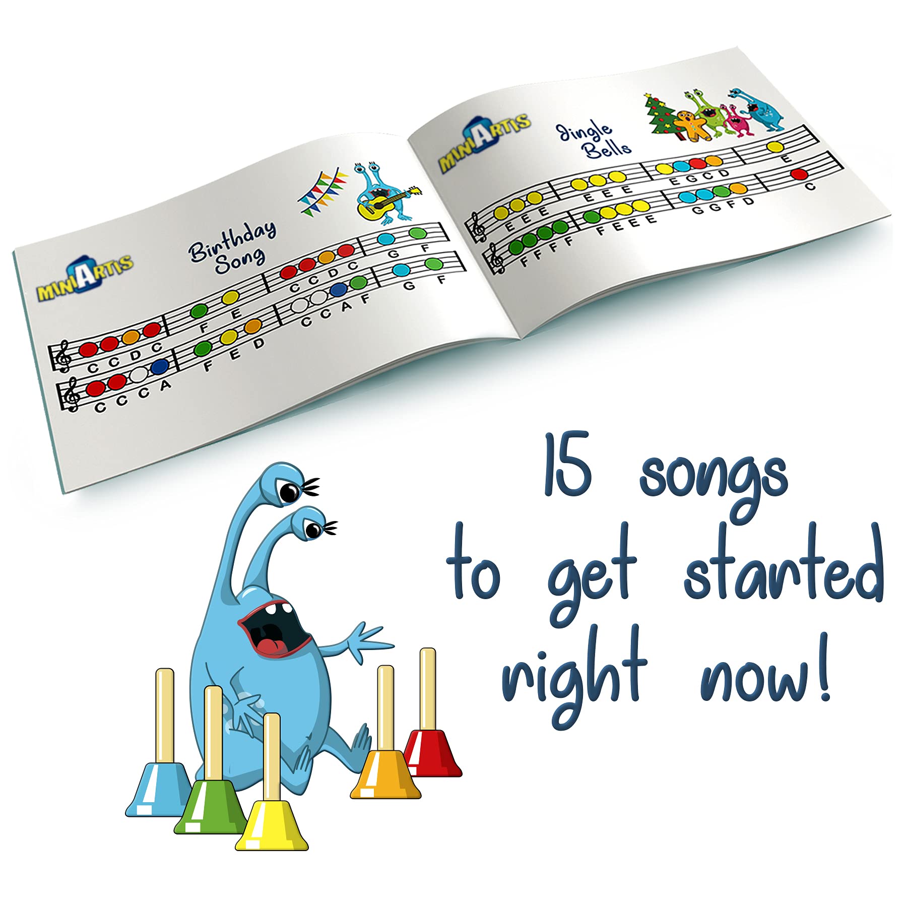 Miniartis Hand Bells For Kids | Educational Music Toys For Toddlers 8 Notes Colorful Handbells Set | Kids Musical Instrument Wit