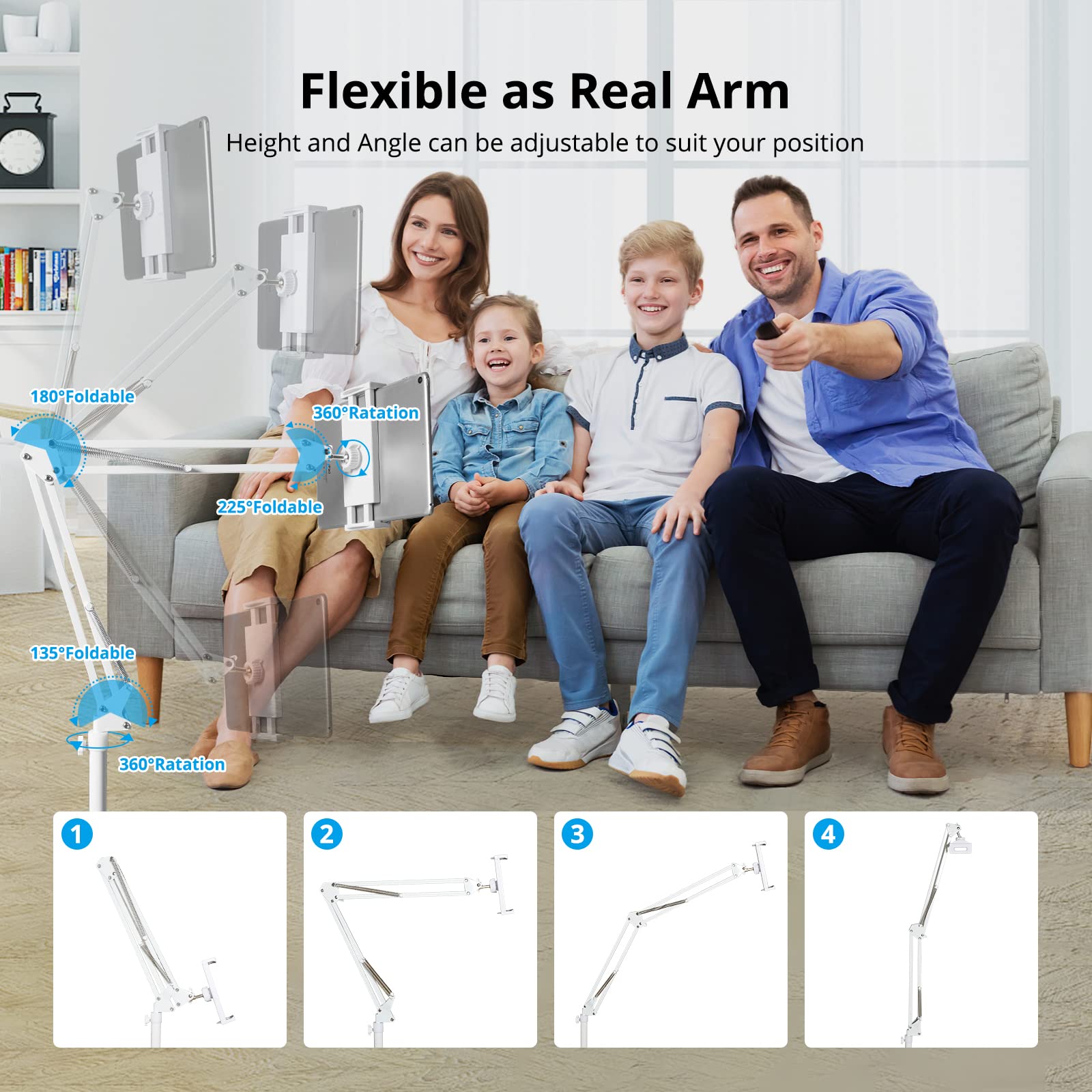 Spessn Tablet Floor Stand, Overhead Bed Phone Mount, Height Adjustable Universal Metal Tablet Holder, Phone Stand For Ipad/Iphon