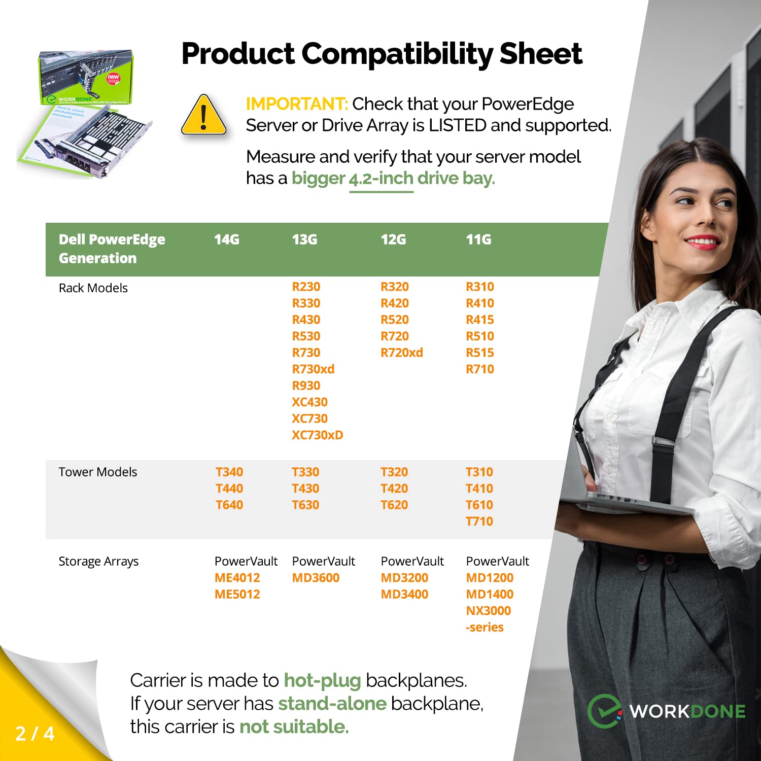 Workdone 3.5 Inch Hard Drive Caddy Tray   Compatible For Dell Poweredge Selected 13Th 11Th Gen. Servers   Sas Sata Hdd Adapter S