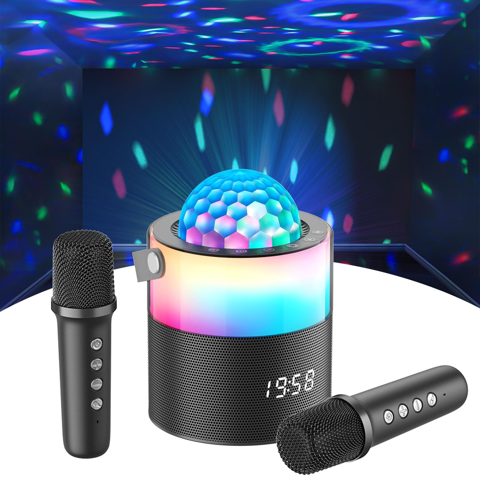 Momoho Mini Karaoke Machine For Kids Adults With 2 Wireless Mics Mini Portable Bluetooth Speaker Wireless Singing Machine, Disco